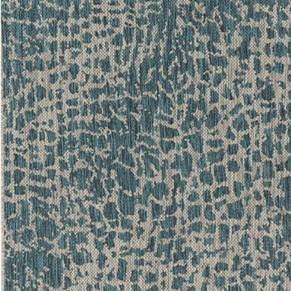 8'X11' Teal Machine Woven Uv Treated Animal Print Indoor Outdoor Area Rug