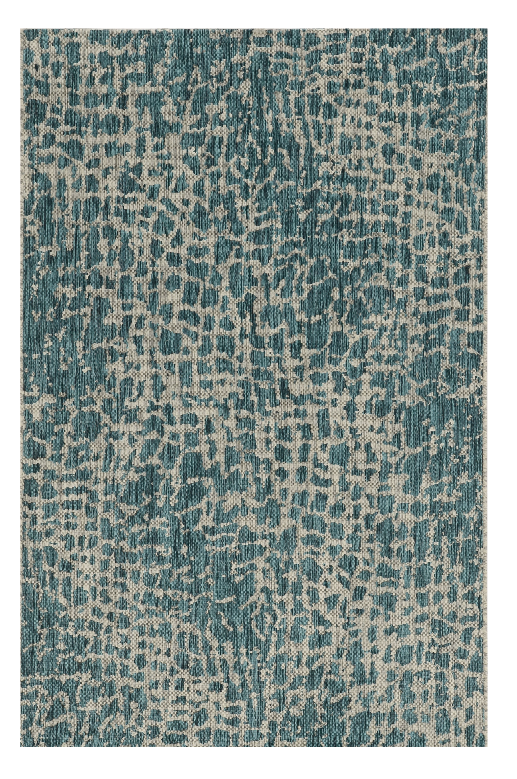 8'X11' Teal Machine Woven Uv Treated Animal Print Indoor Outdoor Area Rug