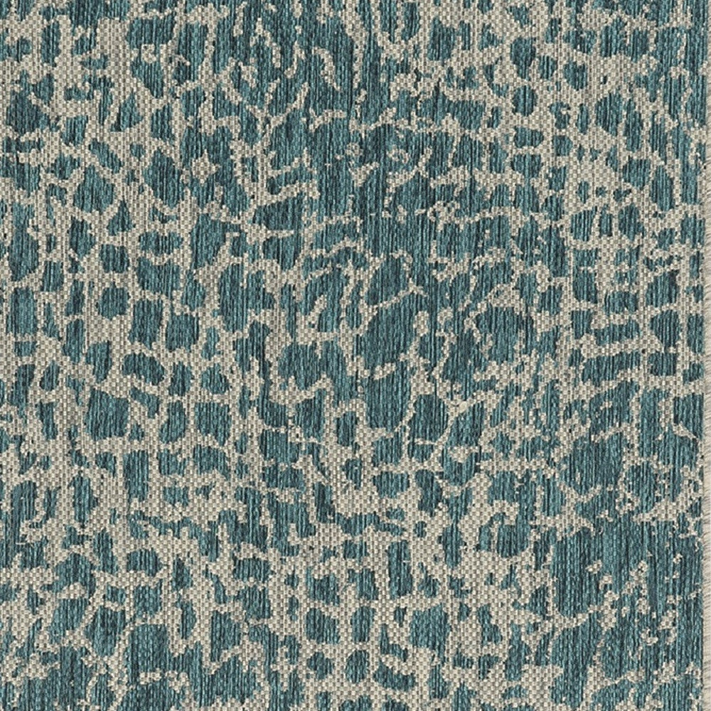 8'X11' Teal Machine Woven Uv Treated Animal Print Indoor Outdoor Area Rug