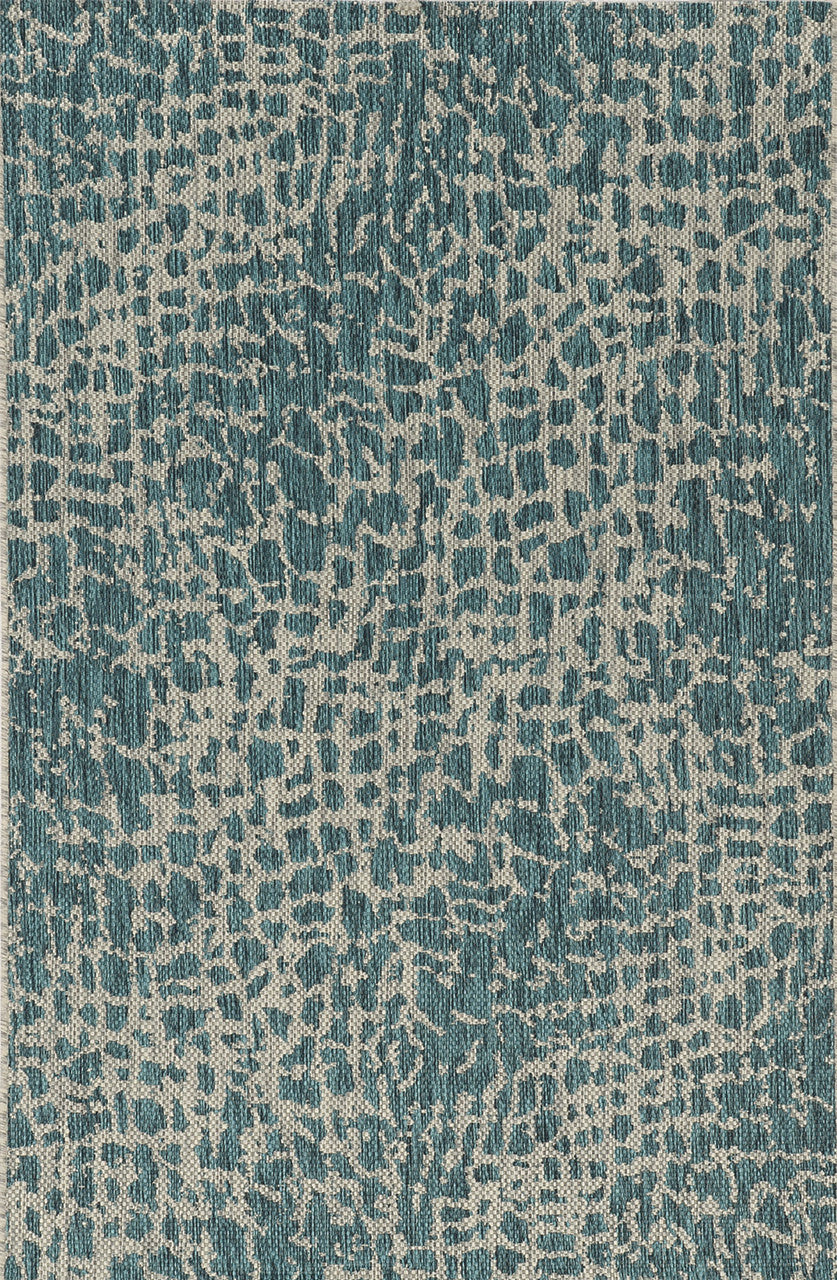 8'X11' Teal Machine Woven Uv Treated Animal Print Indoor Outdoor Area Rug