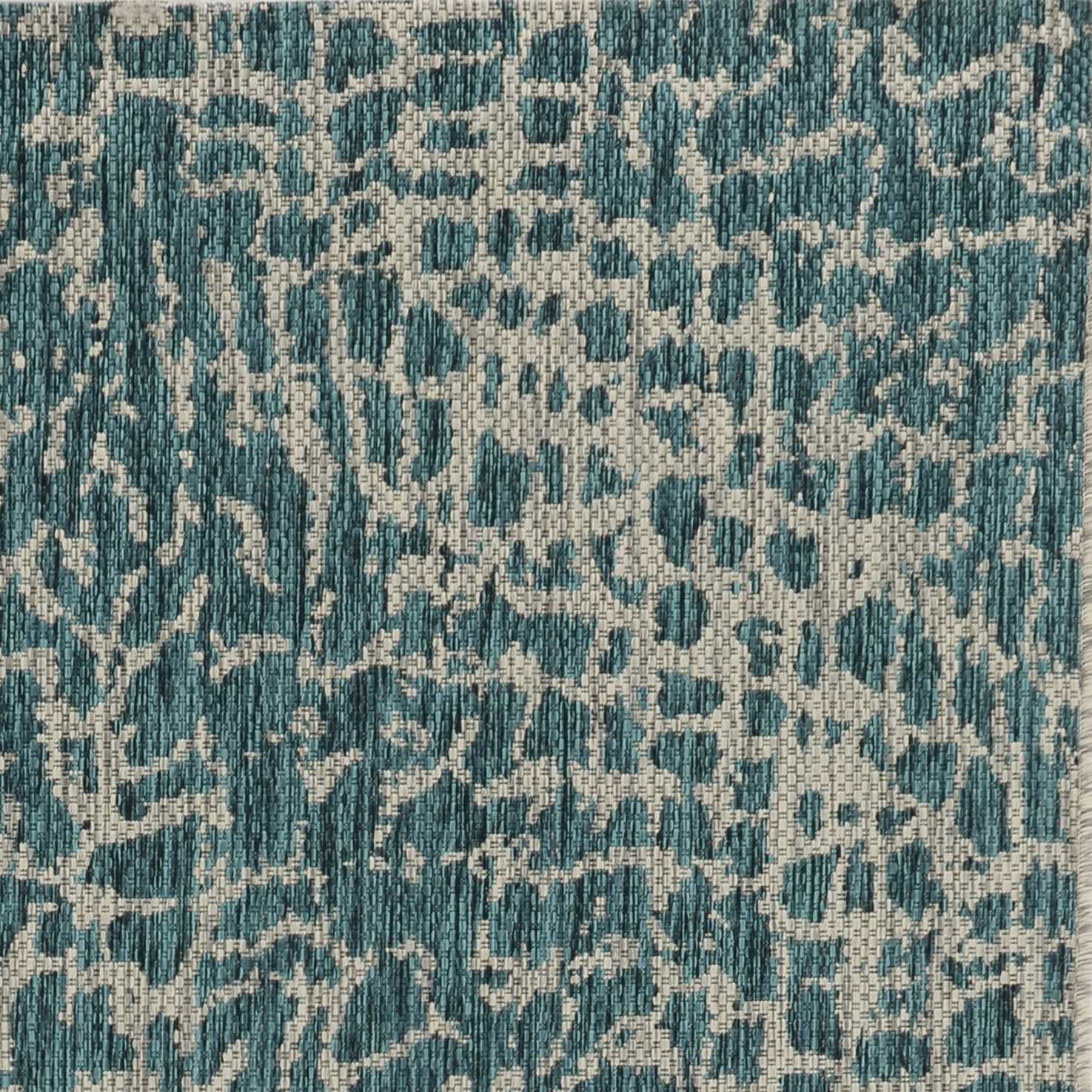 8'X11' Teal Machine Woven Uv Treated Animal Print Indoor Outdoor Area Rug