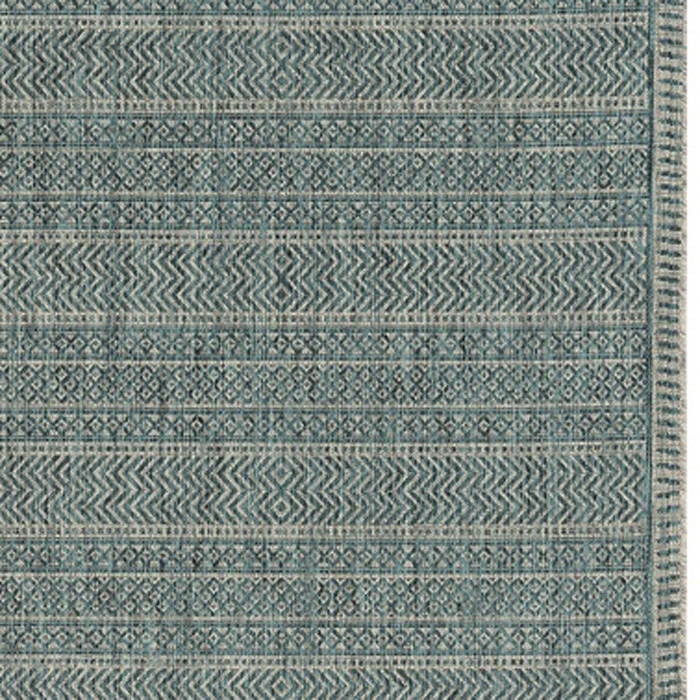 5'X7' Teal Machine Woven Uv Treated Tribal Indoor Outdoor Area Rug