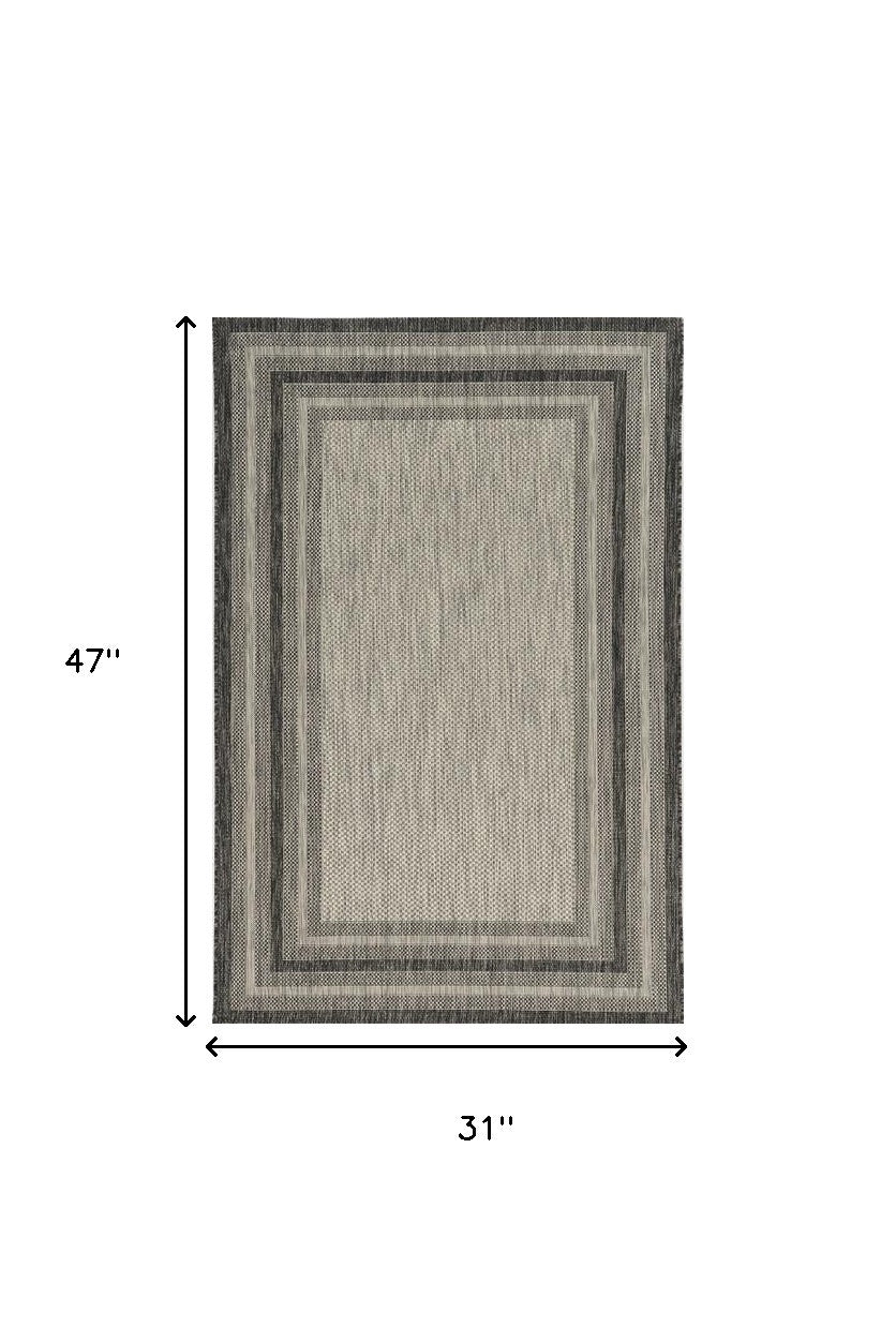 8'X11' Grey Machine Woven Uv Treated Bordered Indoor Outdoor Area Rug