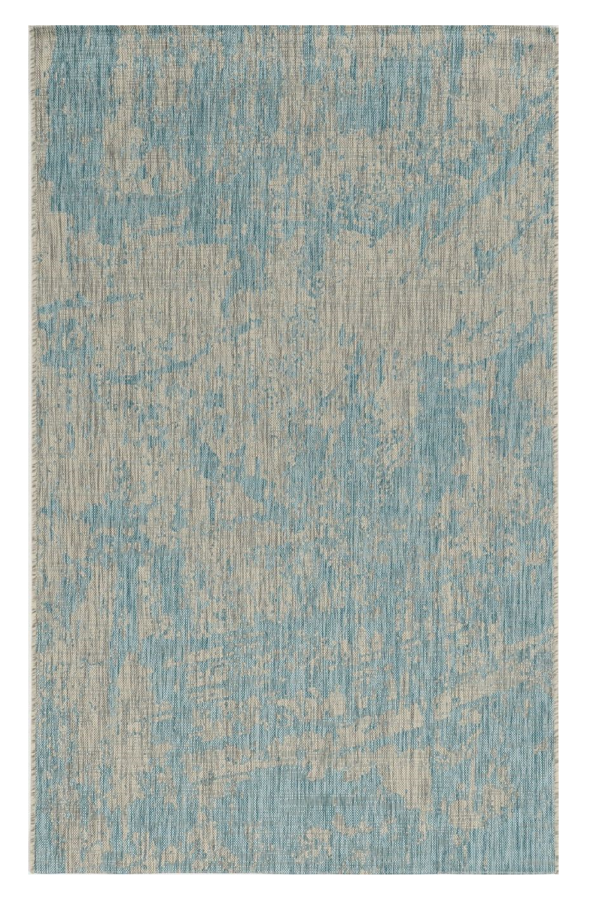 5'X7' Teal Machine Woven Uv Treated Abstract Brushstrokes Indoor Outdoor Area Rug