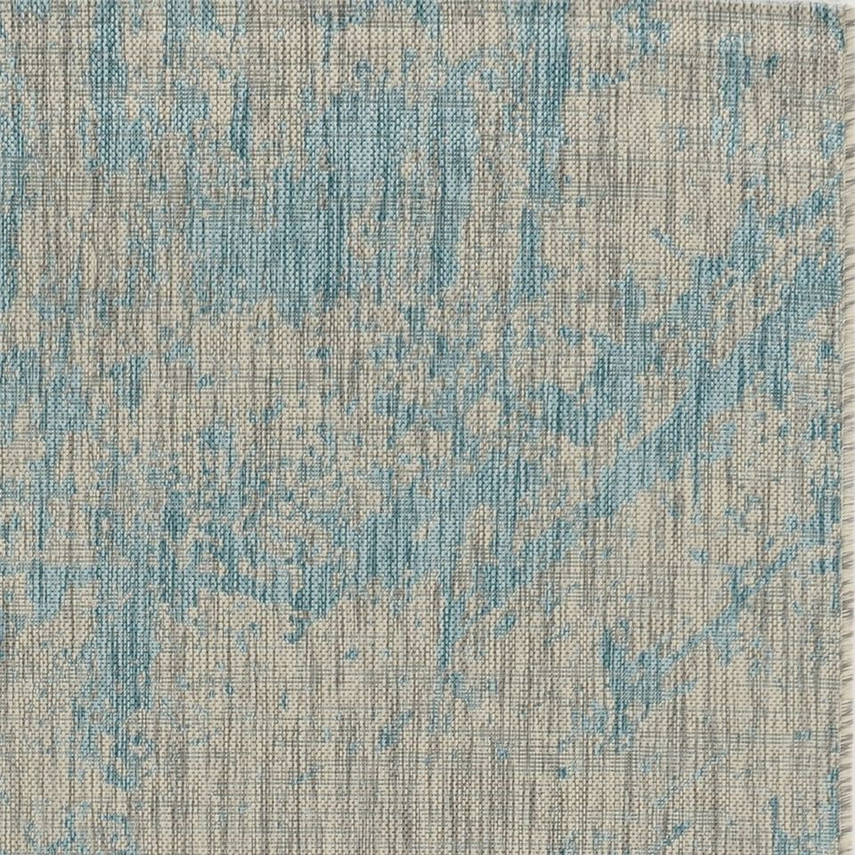 5'X7' Teal Machine Woven Uv Treated Abstract Brushstrokes Indoor Outdoor Area Rug