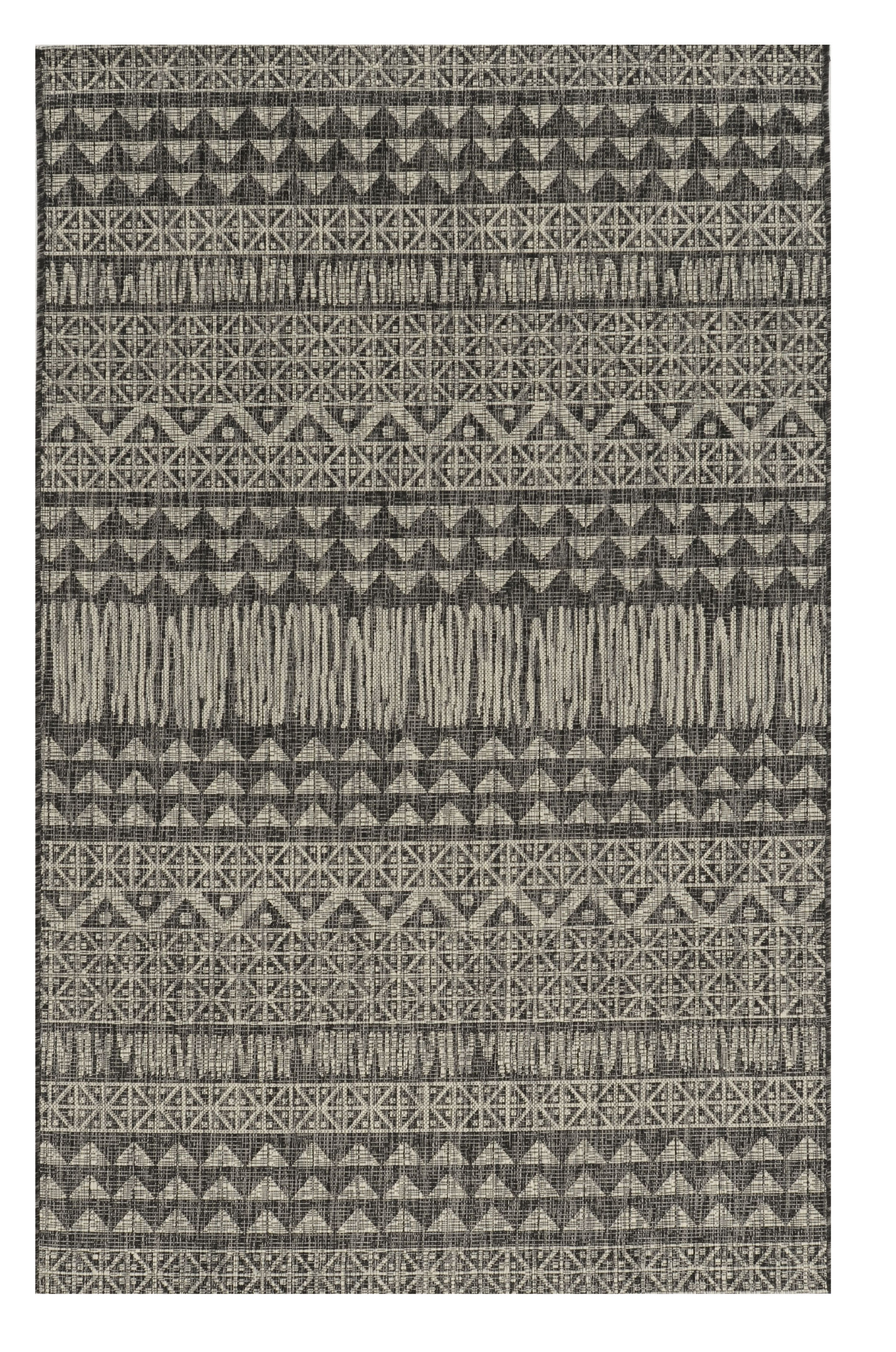 8'X11' Charcoal Machine Woven Uv Treated Tribal Indoor Outdoor Area Rug