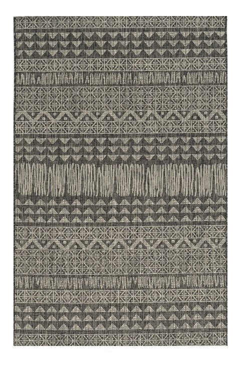 8'X11' Charcoal Machine Woven Uv Treated Tribal Indoor Outdoor Area Rug