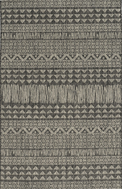 8'X11' Charcoal Machine Woven Uv Treated Tribal Indoor Outdoor Area Rug