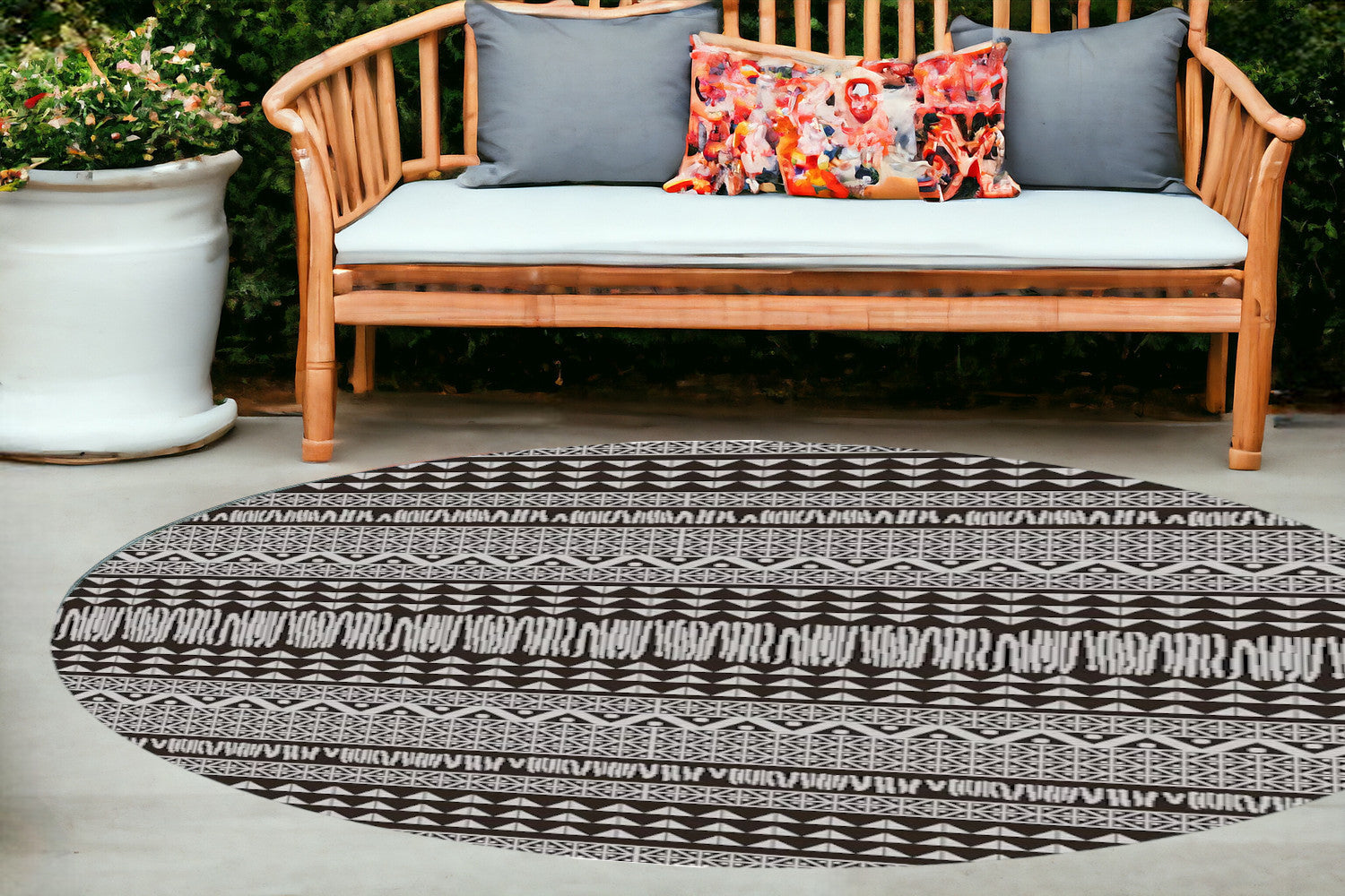 8'X11' Charcoal Machine Woven Uv Treated Tribal Indoor Outdoor Area Rug