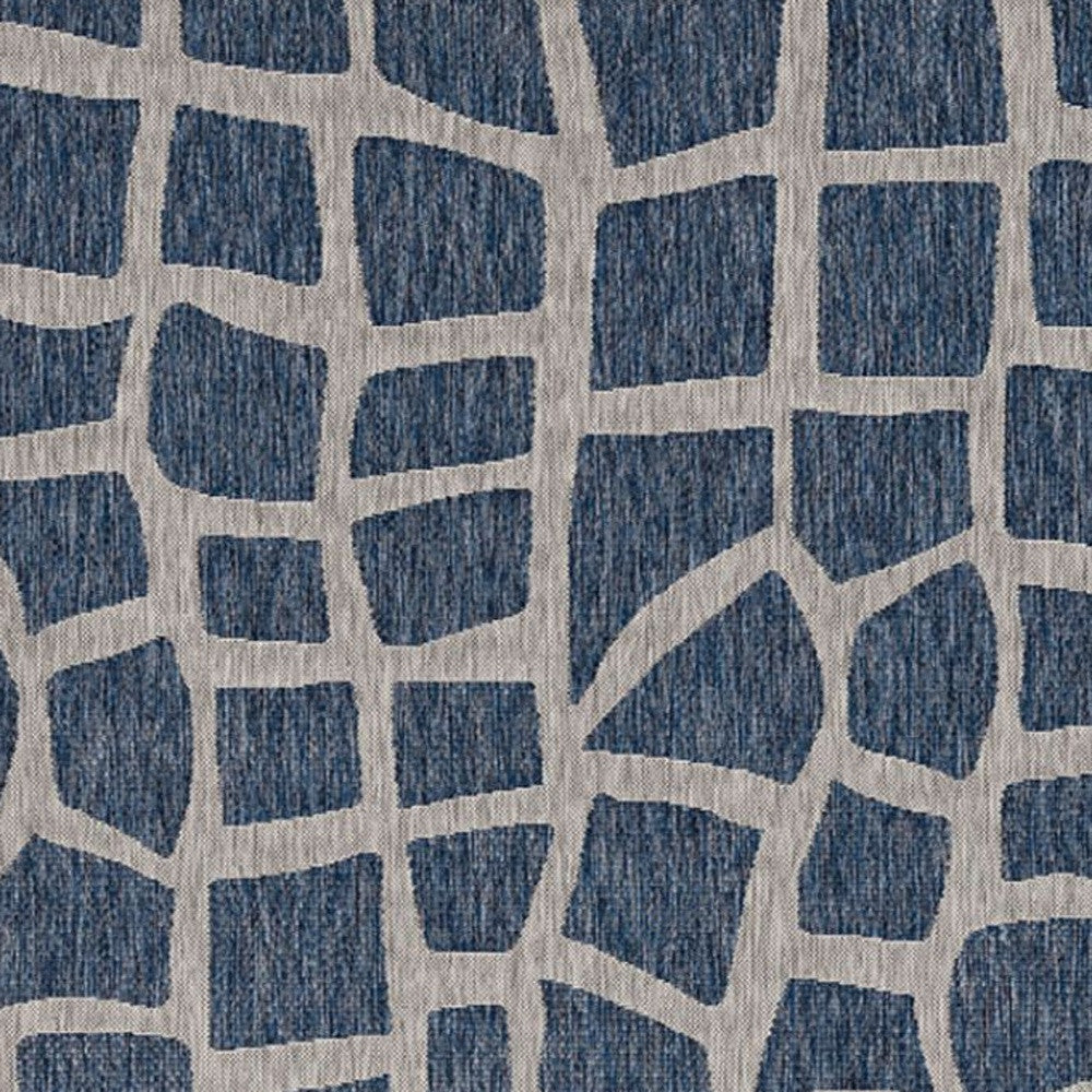 3'X4' Blue Grey Machine Woven Uv Treated Abstract Indoor Outdoor Accent Rug