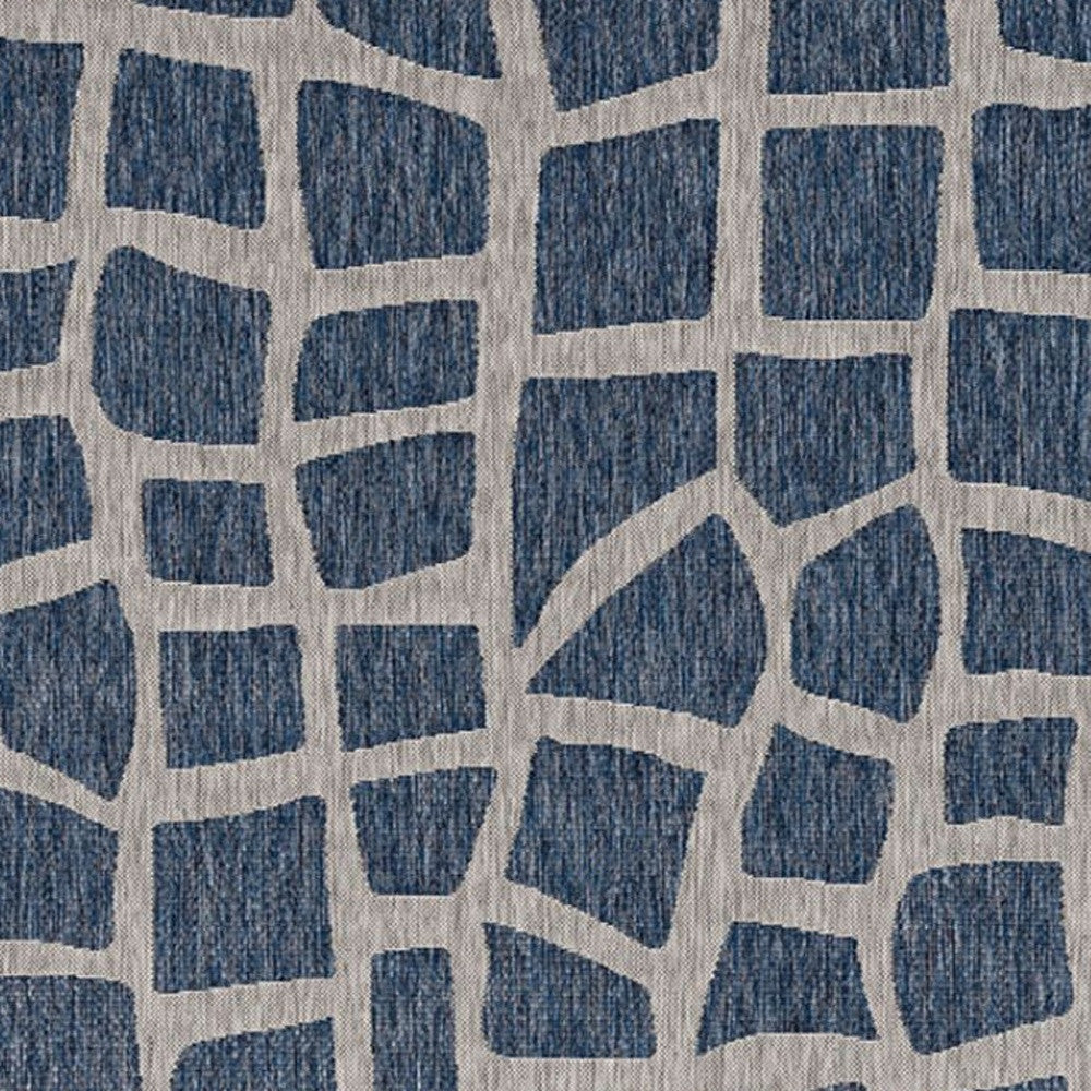 3'X4' Blue Grey Machine Woven Uv Treated Abstract Indoor Outdoor Accent Rug