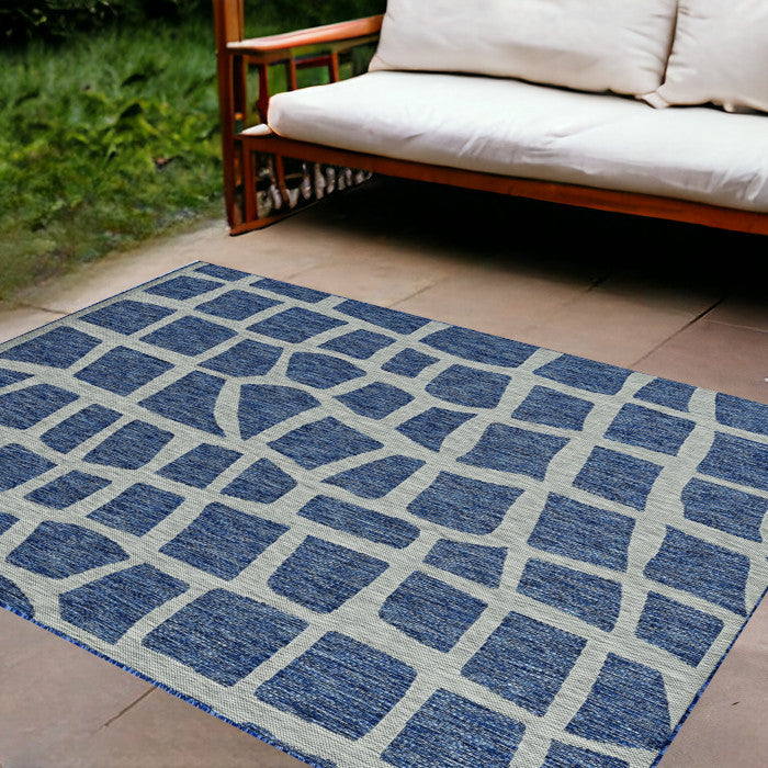 3'X4' Blue Grey Machine Woven Uv Treated Abstract Indoor Outdoor Accent Rug