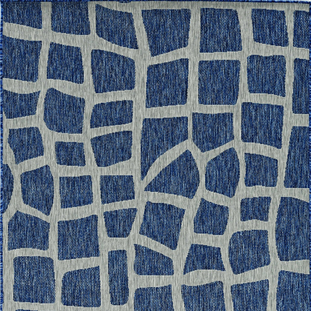 3'X4' Blue Grey Machine Woven Uv Treated Abstract Indoor Outdoor Accent Rug