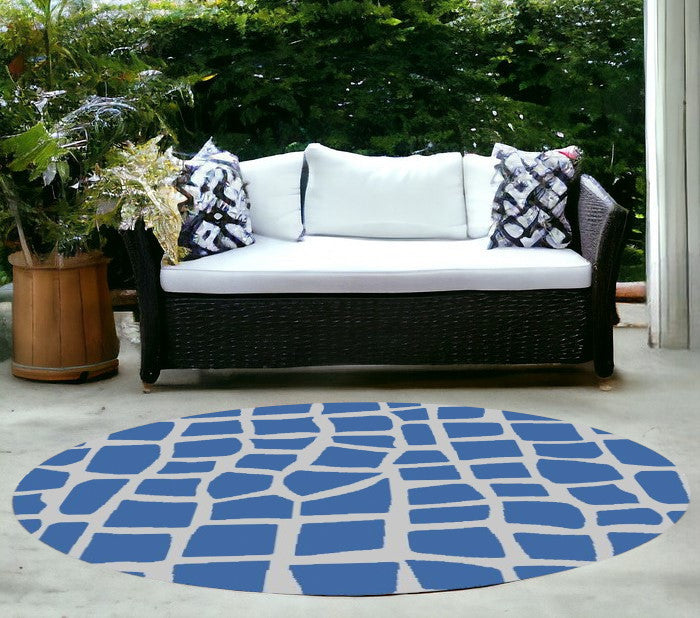 3'X4' Blue Grey Machine Woven Uv Treated Abstract Indoor Outdoor Accent Rug