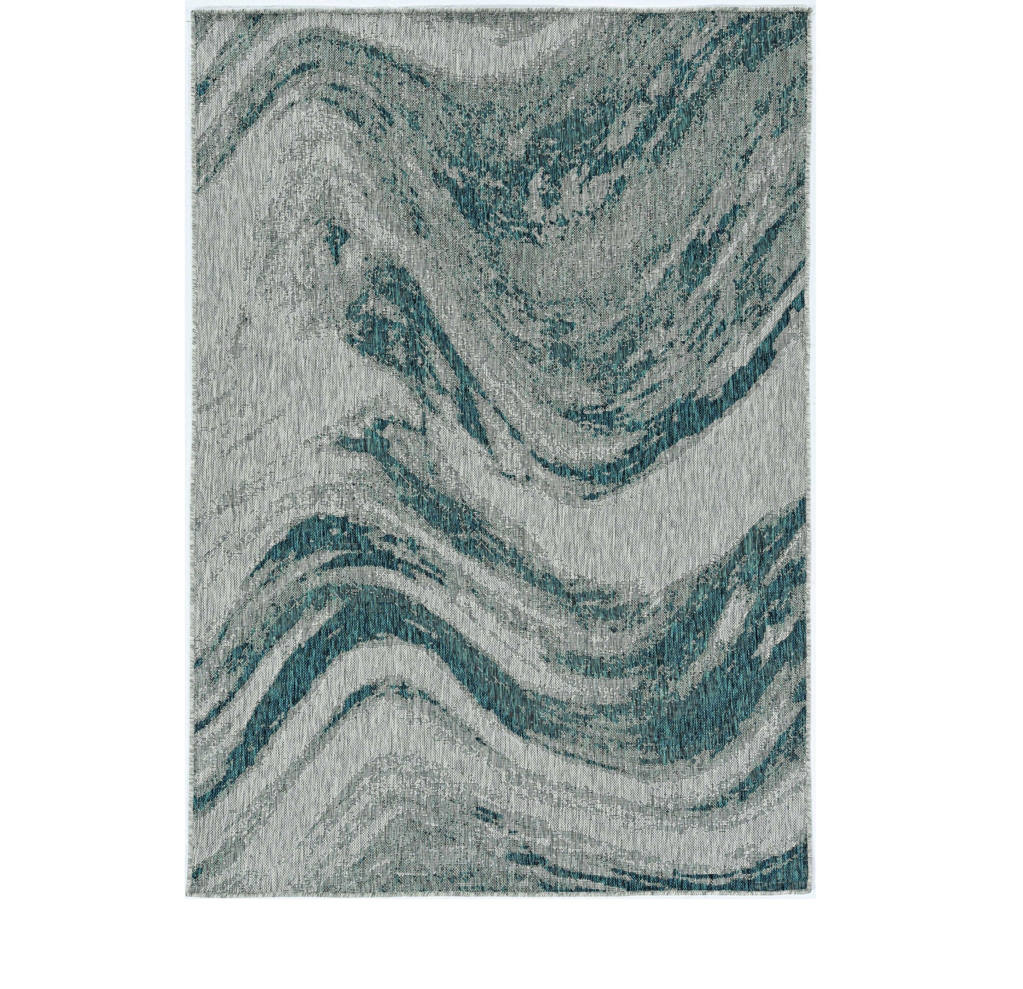 3'X4' Grey Teal Machine Woven Uv Treated Abstract Waves Indoor Outdoor Accent Rug