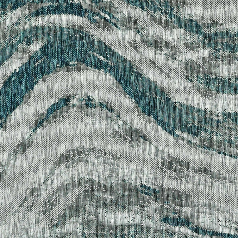 3'X4' Grey Teal Machine Woven Uv Treated Abstract Waves Indoor Outdoor Accent Rug