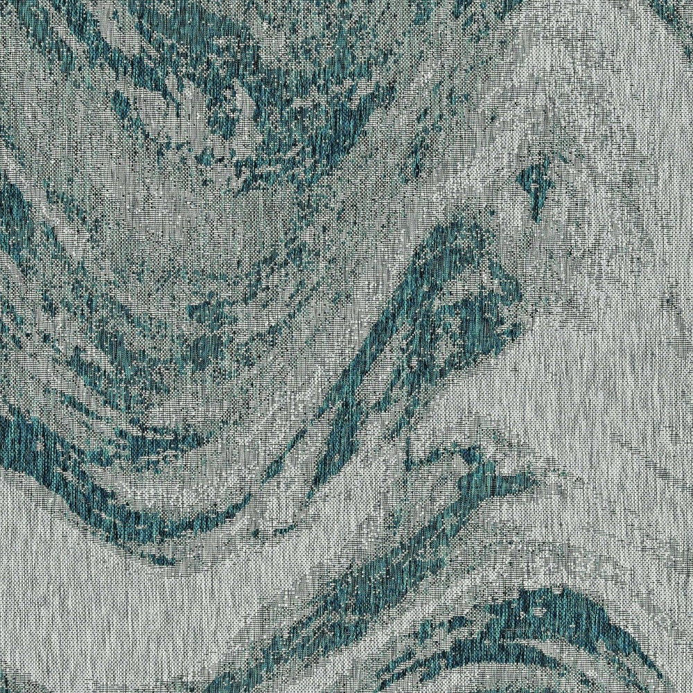 3'X4' Grey Teal Machine Woven Uv Treated Abstract Waves Indoor Outdoor Accent Rug