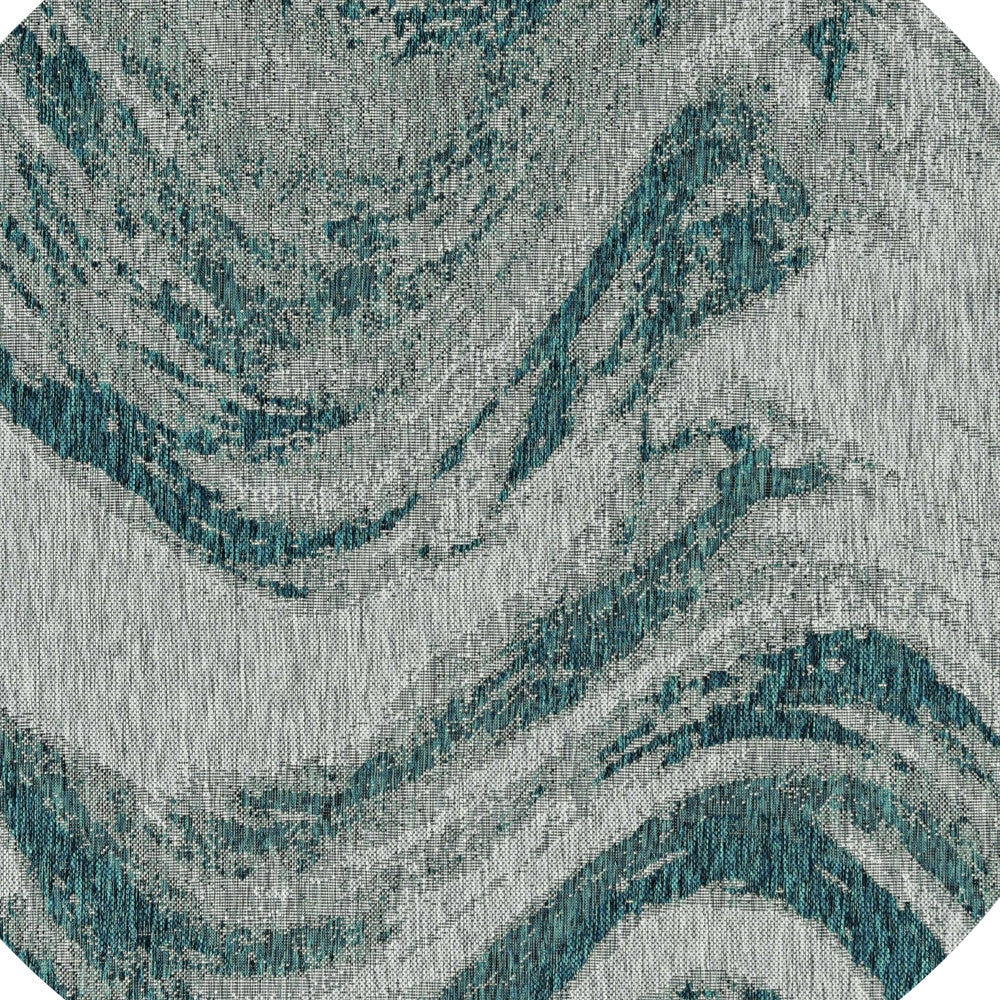 3'X4' Grey Teal Machine Woven Uv Treated Abstract Waves Indoor Outdoor Accent Rug