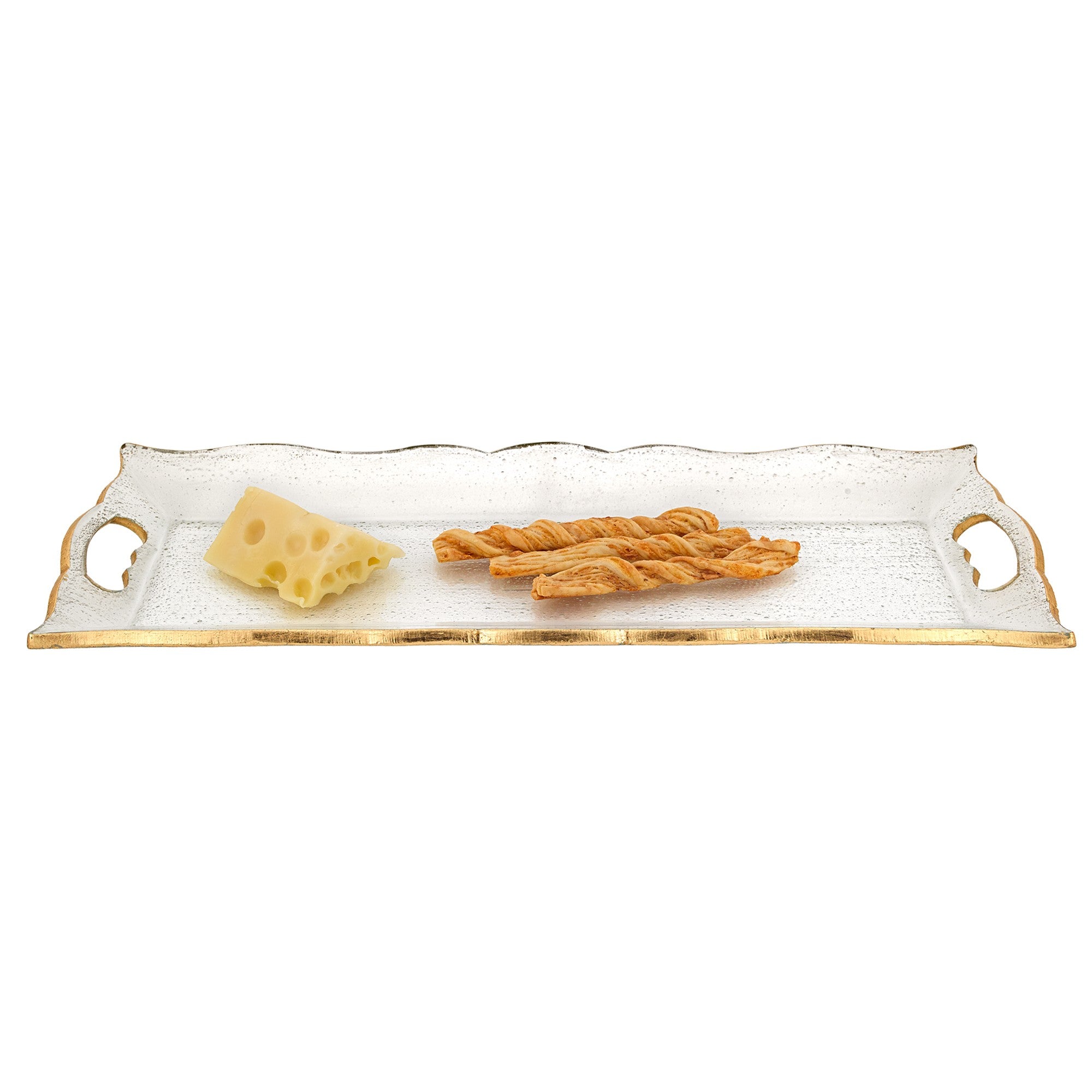 20" Gold Glass Indoor Outdoor Tray With Handles