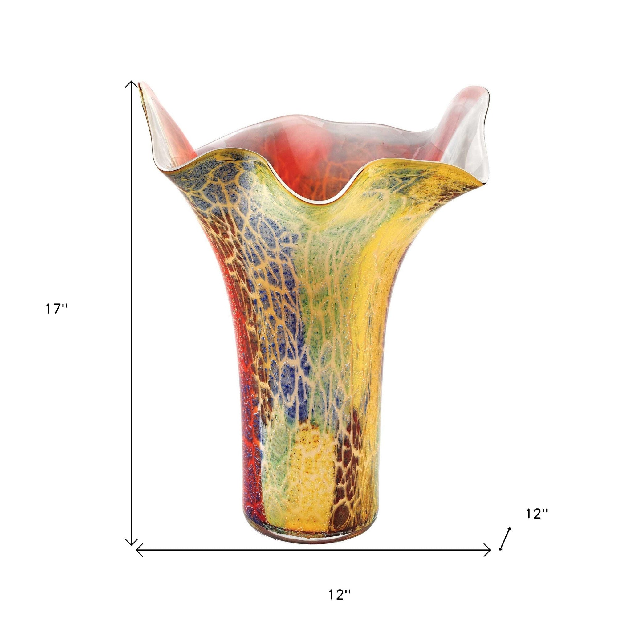 17" Red and Yellow Glass Abstract Novelty Table Vase