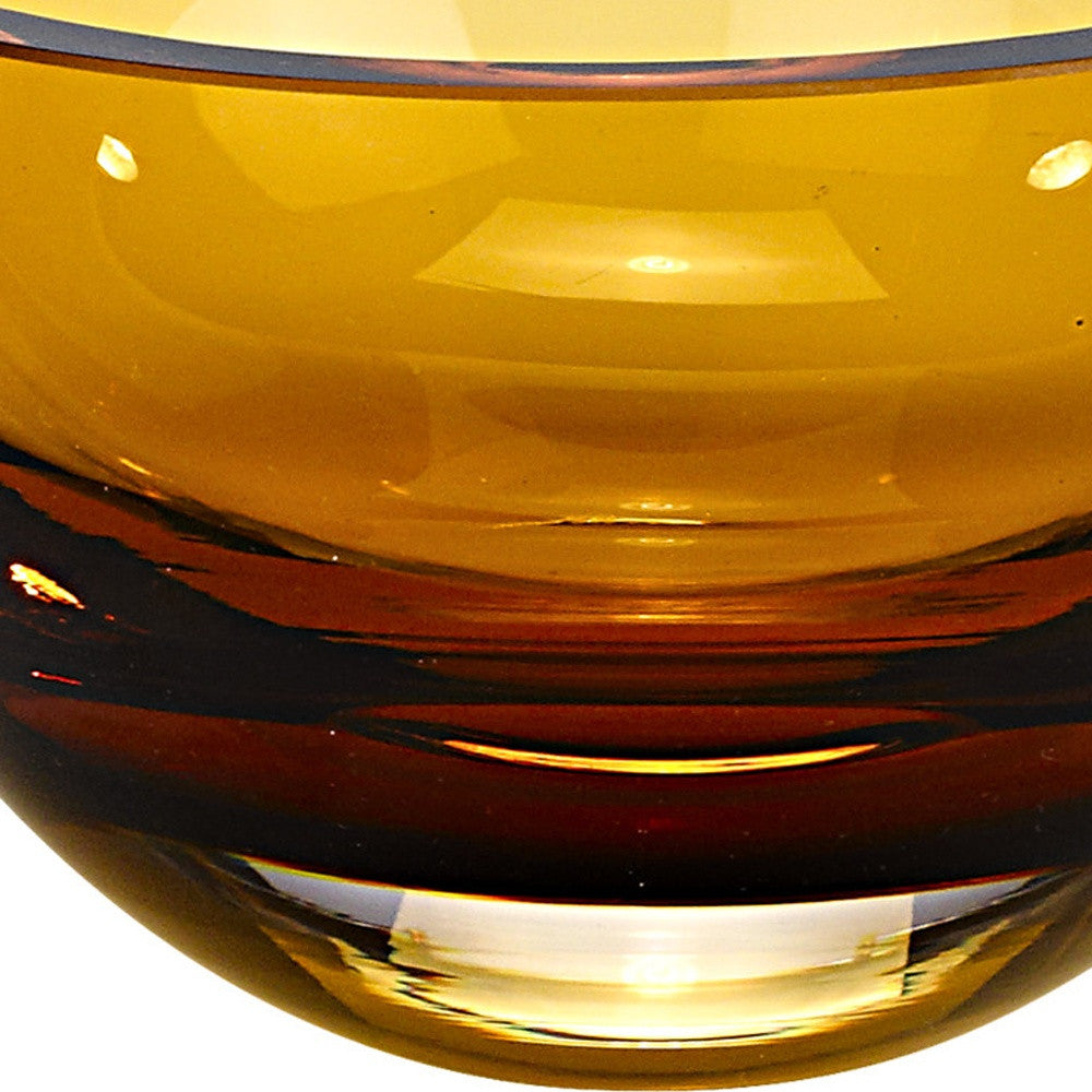 6" Amber Mouth Blown Crystal Thick Walled Bowl