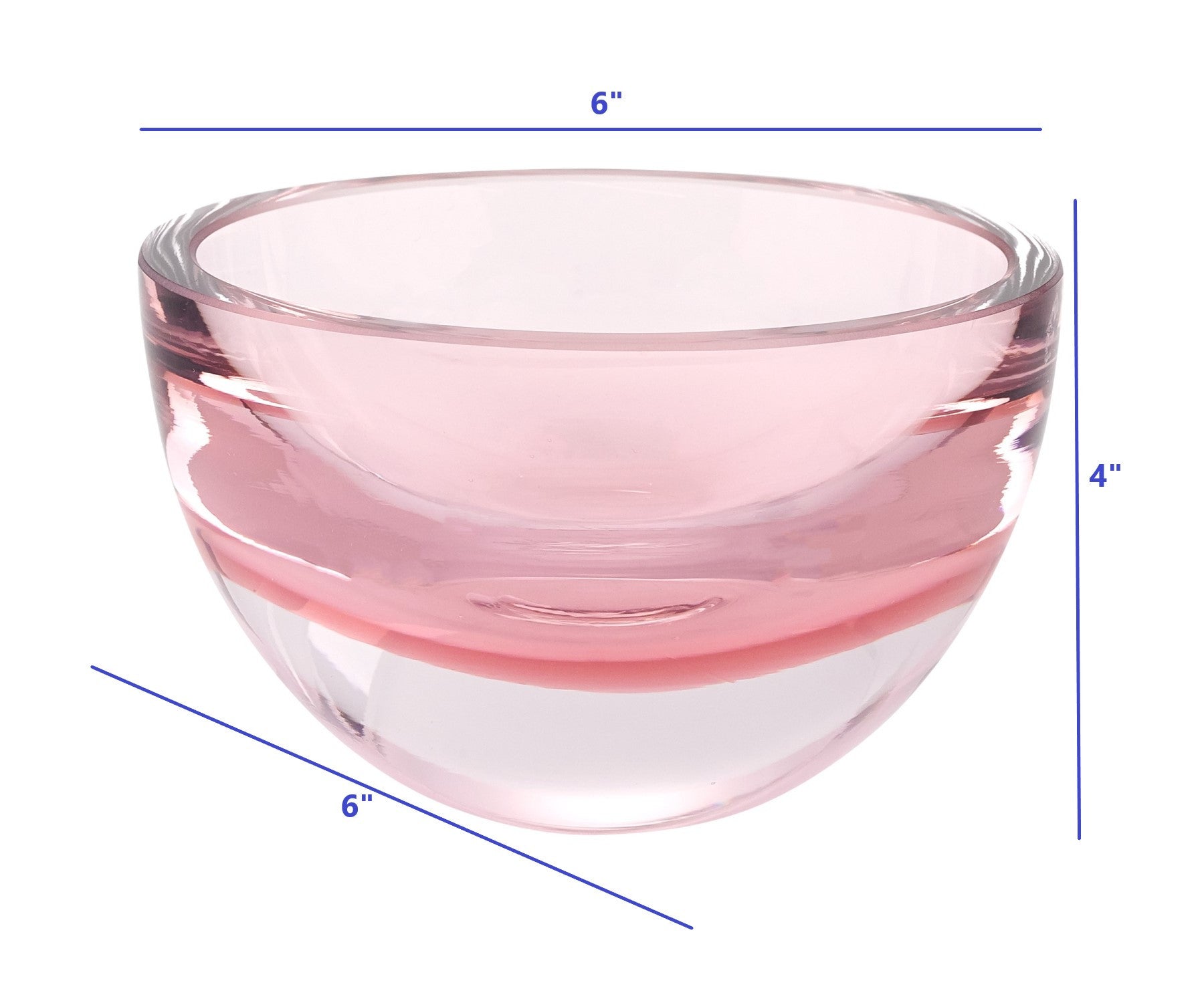 6 Mouth Blown European Made Lead Free Pink Crystal Bowl