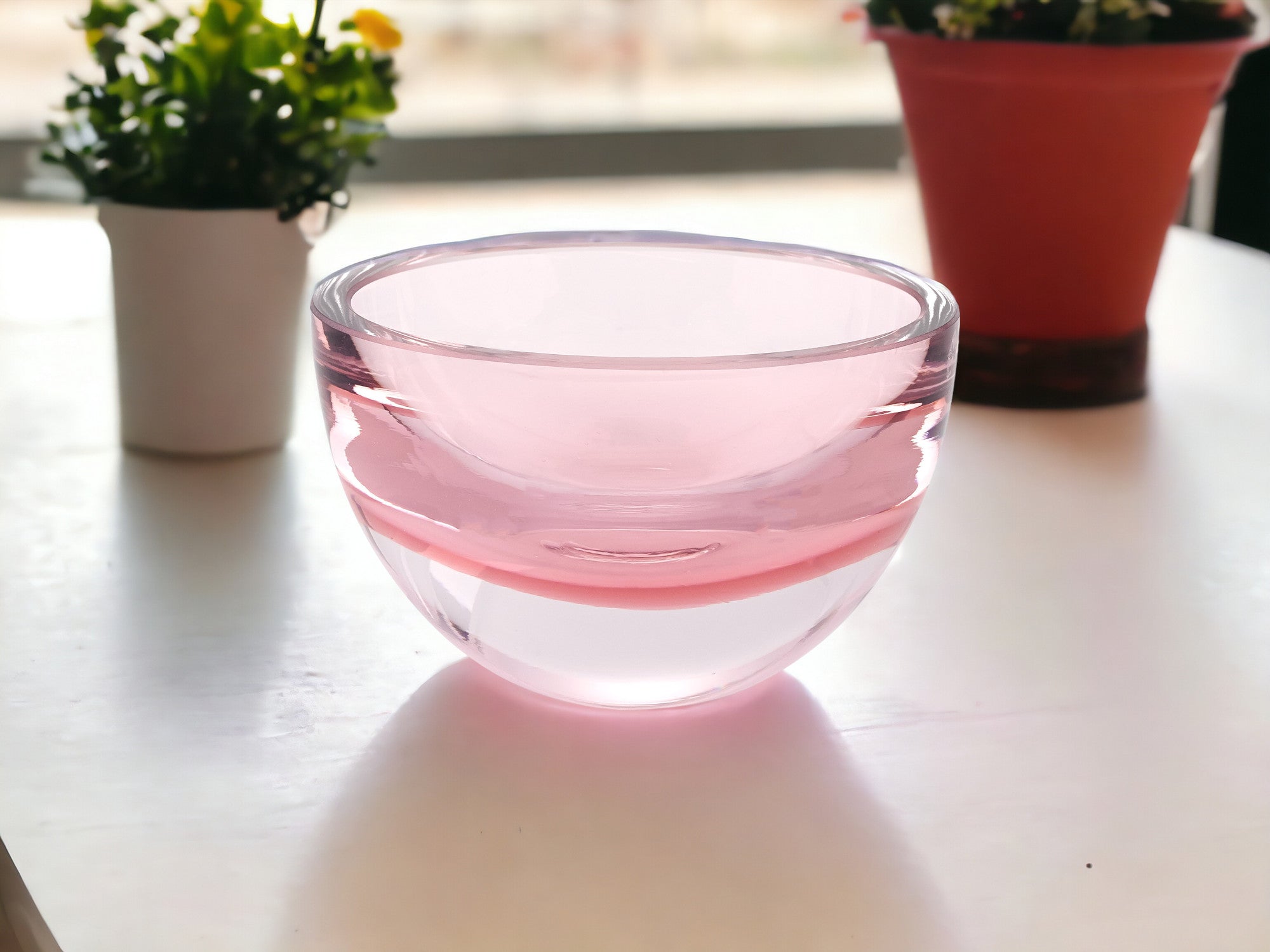 6 Mouth Blown European Made Lead Free Pink Crystal Bowl