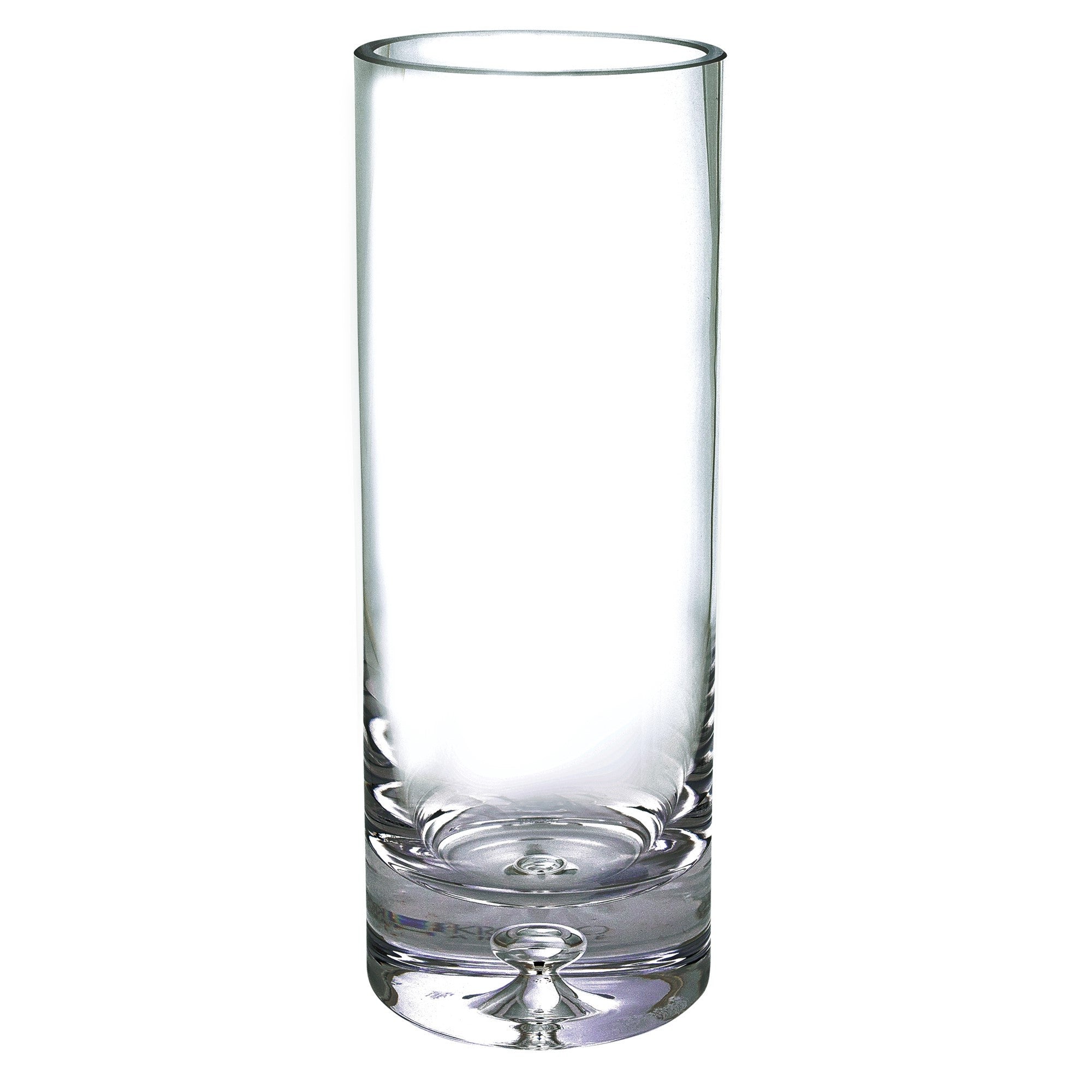 11" Clear Mouth Blown Crystal Cylinder Table Vase