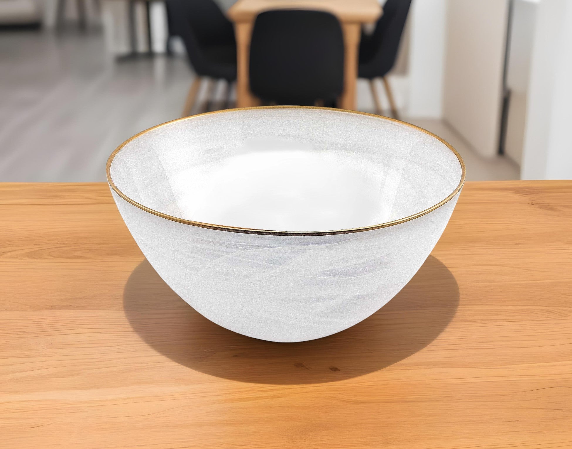 10" White and Gold Alabaster Glass Round Serving Bowl