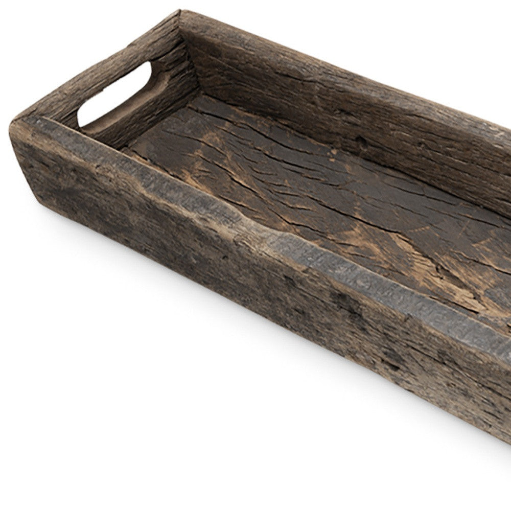 24" Brown Wood Indoor Outdoor Tray With Handles