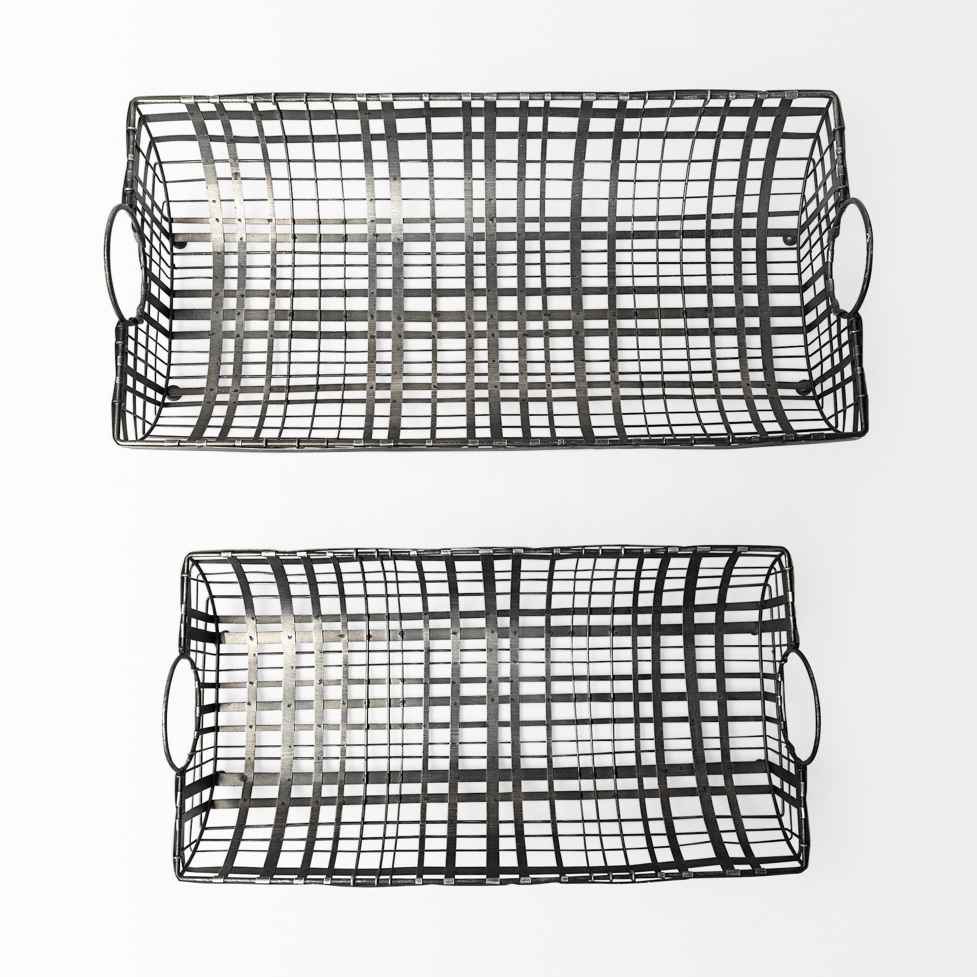 Set of Two Gray Metal Indoor Outdoor Serving Tray With Handles