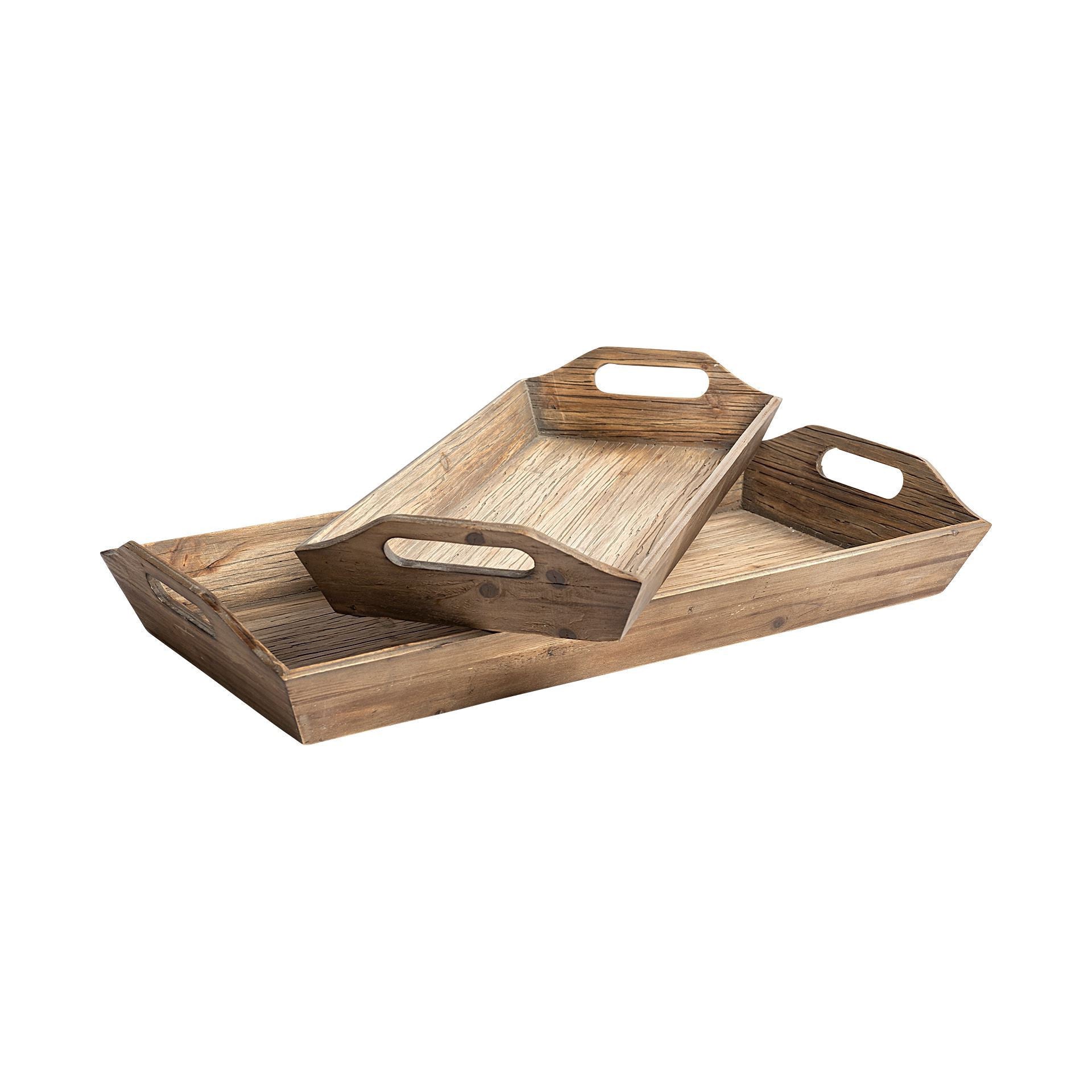 Set Of 2 Natural Brown Wood With Grains And Knots Highlight Trays