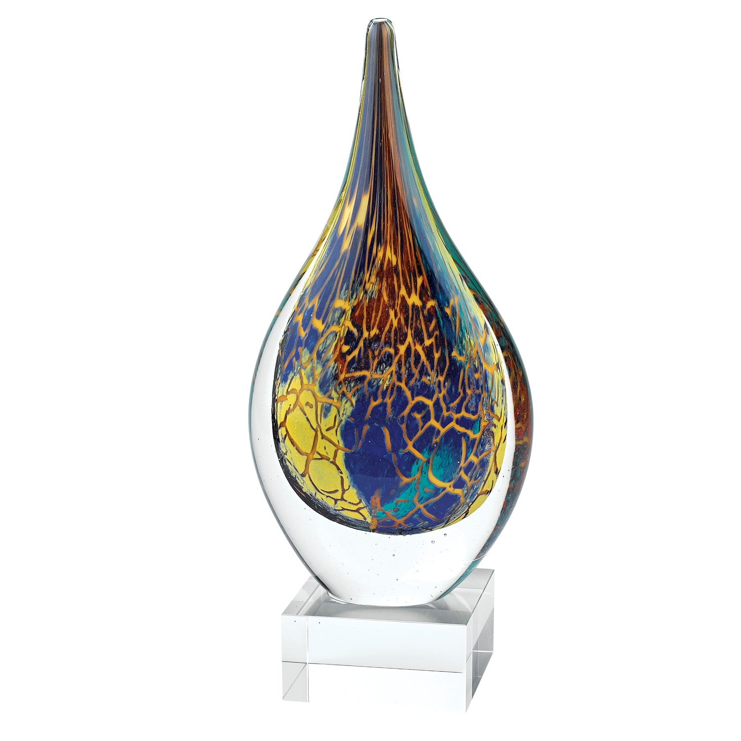 12" Blue and Yellow Murano Glass Modern Abstract Tabletop Sculpture