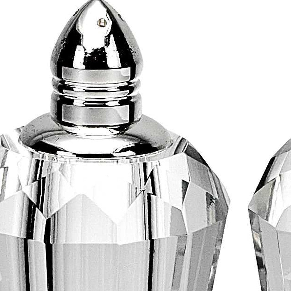 Handcrafted Optical Crystal And Silver Pair Of Salt And Pepper Shakers