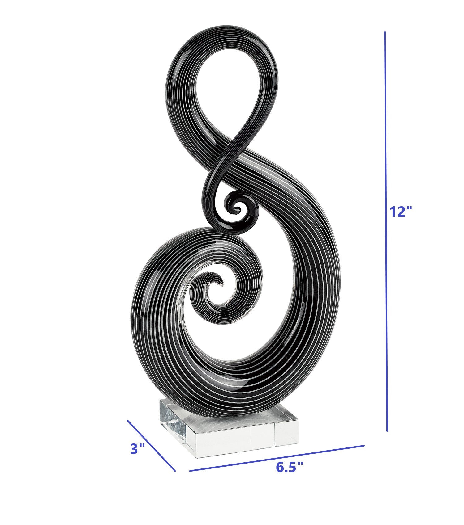 12" Black and White Murano Glass Modern Abstract Tabletop Sculpture