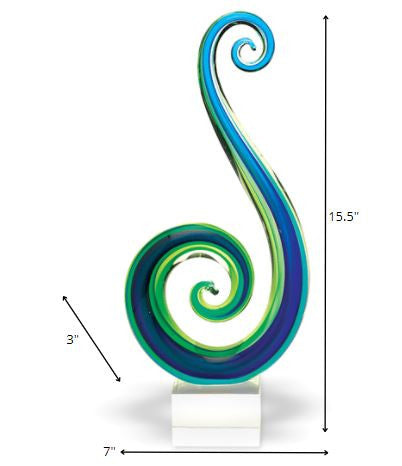 16" Blue and Green Murano Glass Modern Abstract Tabletop Sculpture