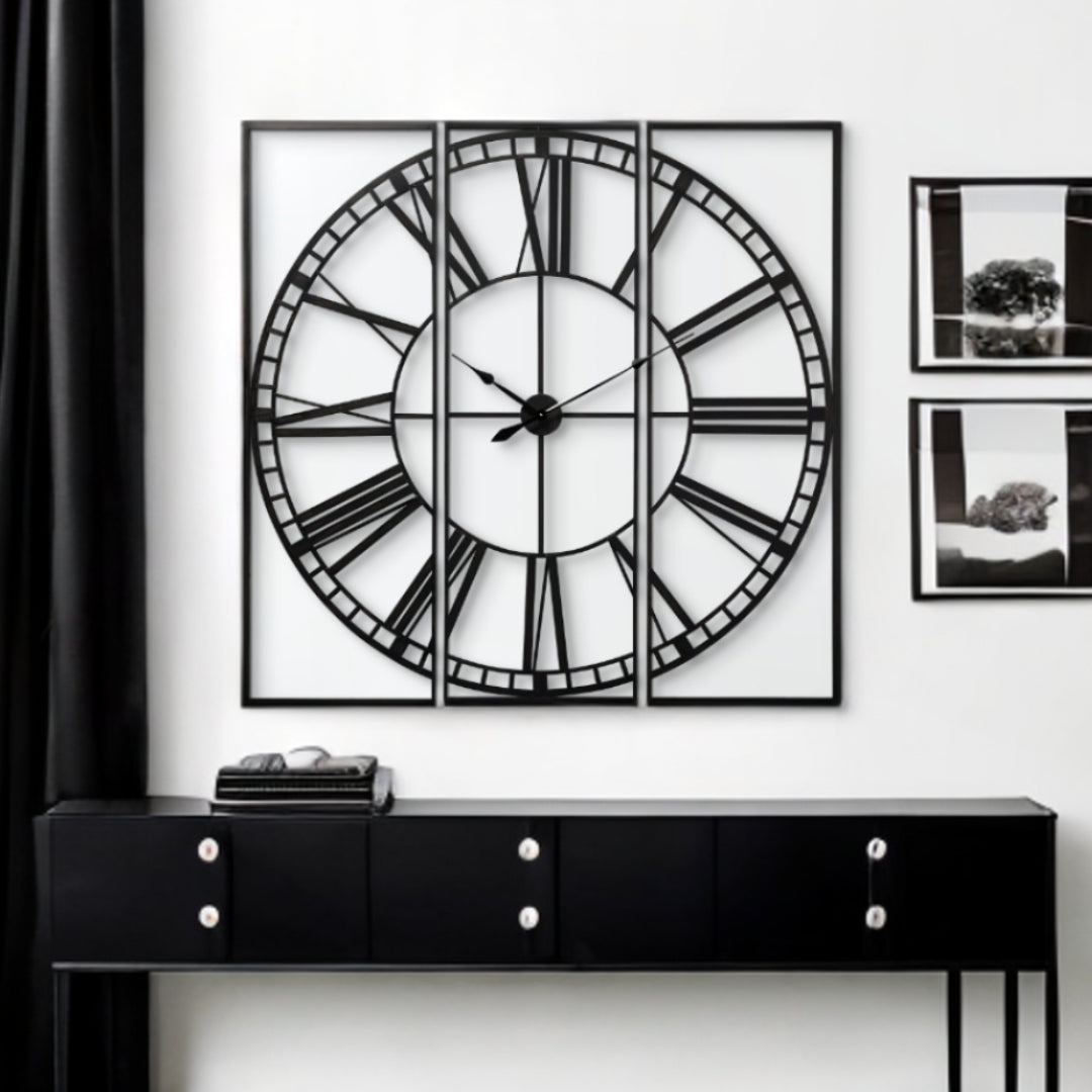 60" Square Xl Industrial Style Wall Clock With Innovative Three-Piece Construction