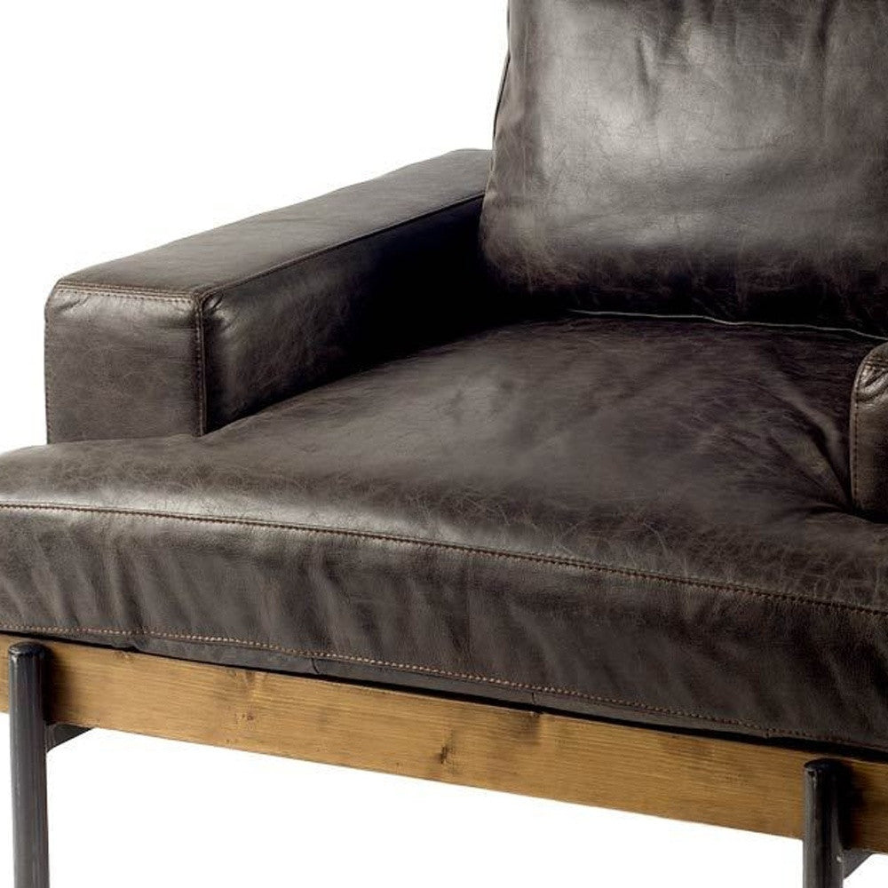 41" Black Faux Leather Distressed Club Chair