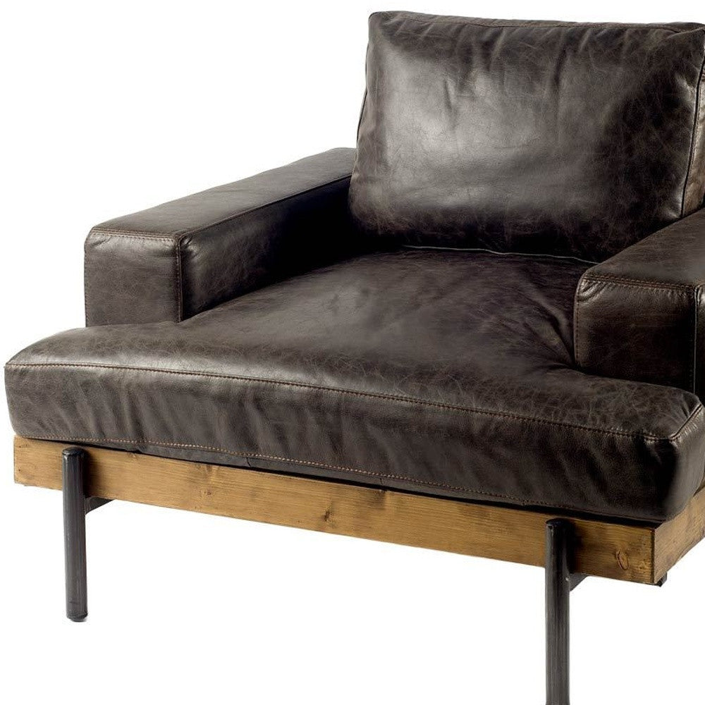 41" Black Faux Leather Distressed Club Chair