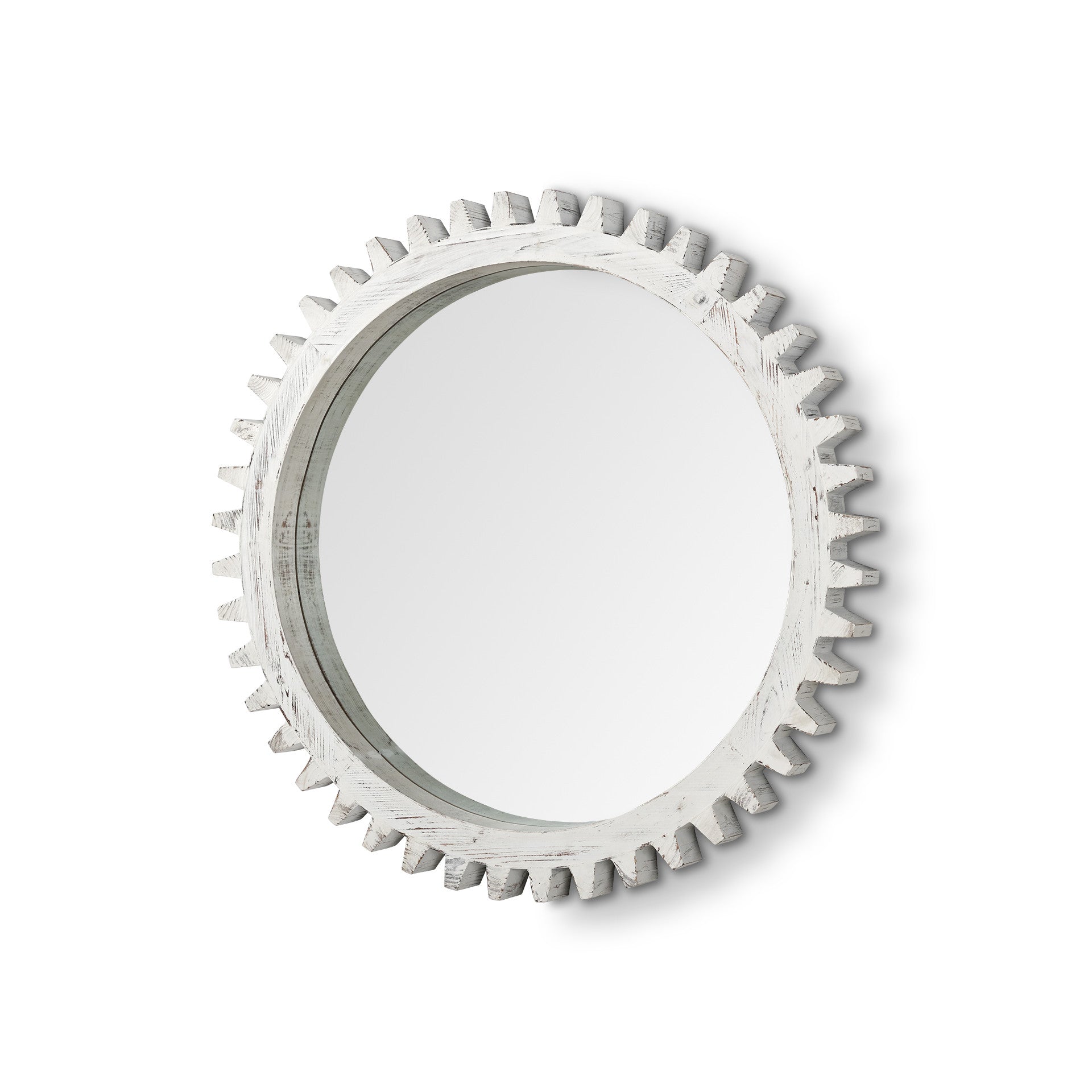 35" White Abstract Framed Accent Mirror