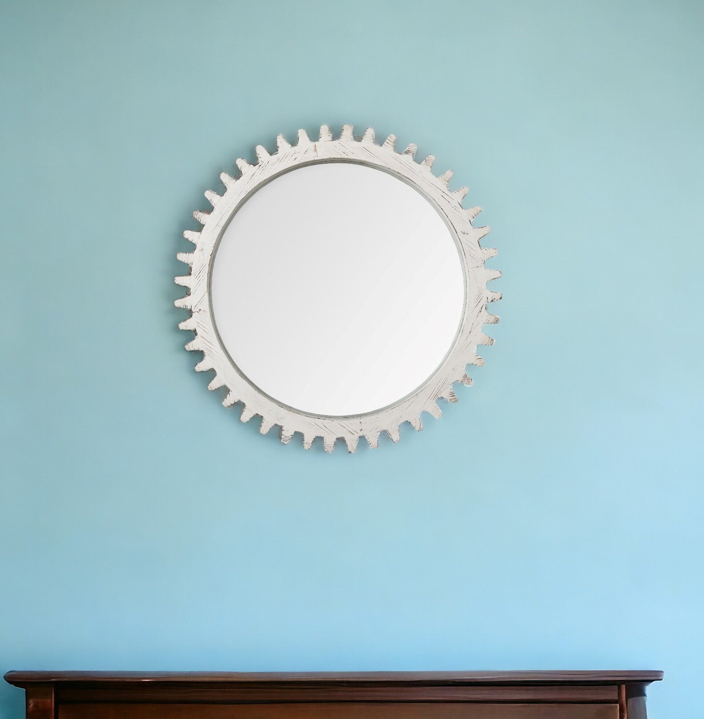 35" White Abstract Framed Accent Mirror