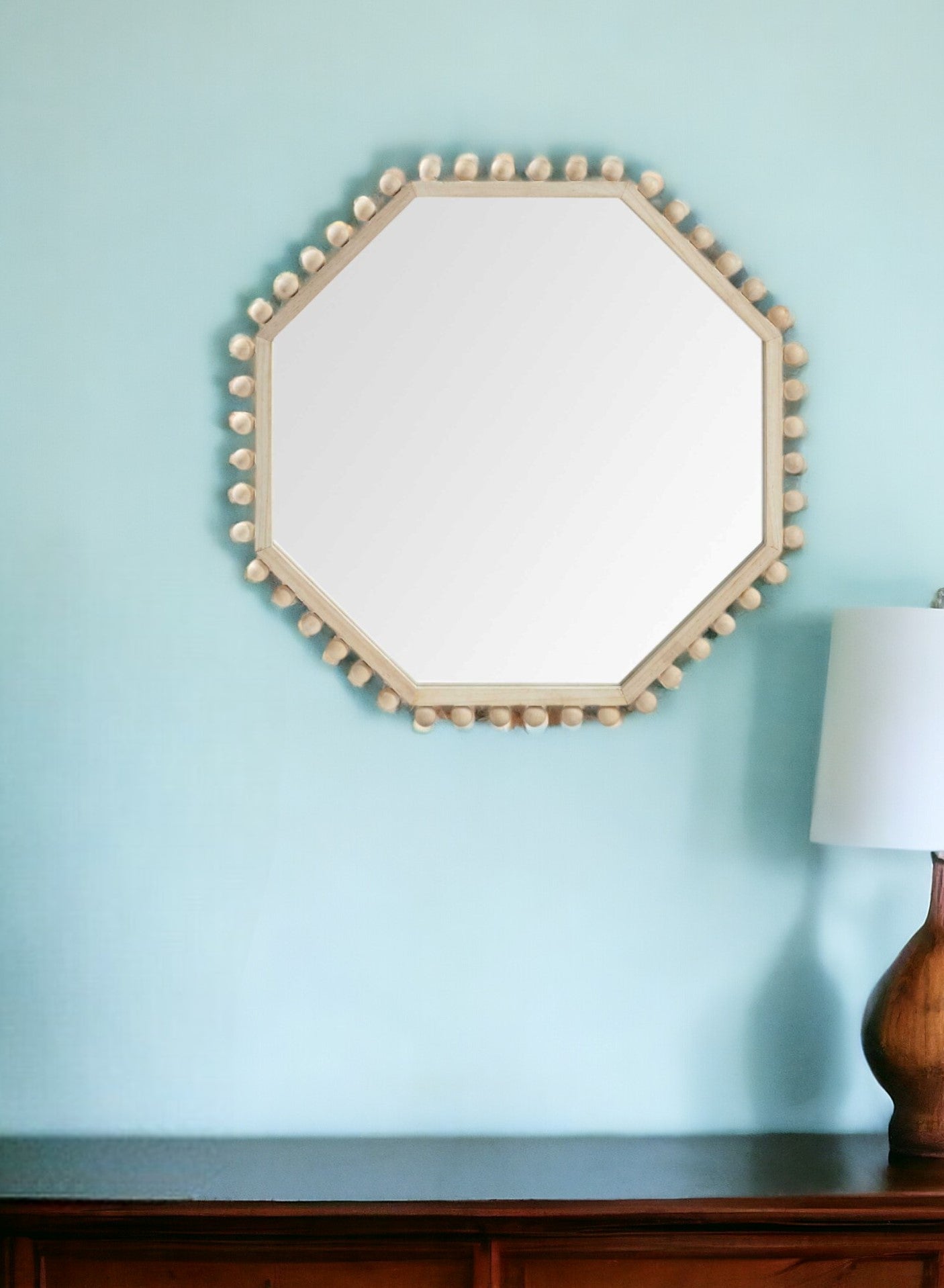 32" Octagon Natural Wood Frame Wall Mirror