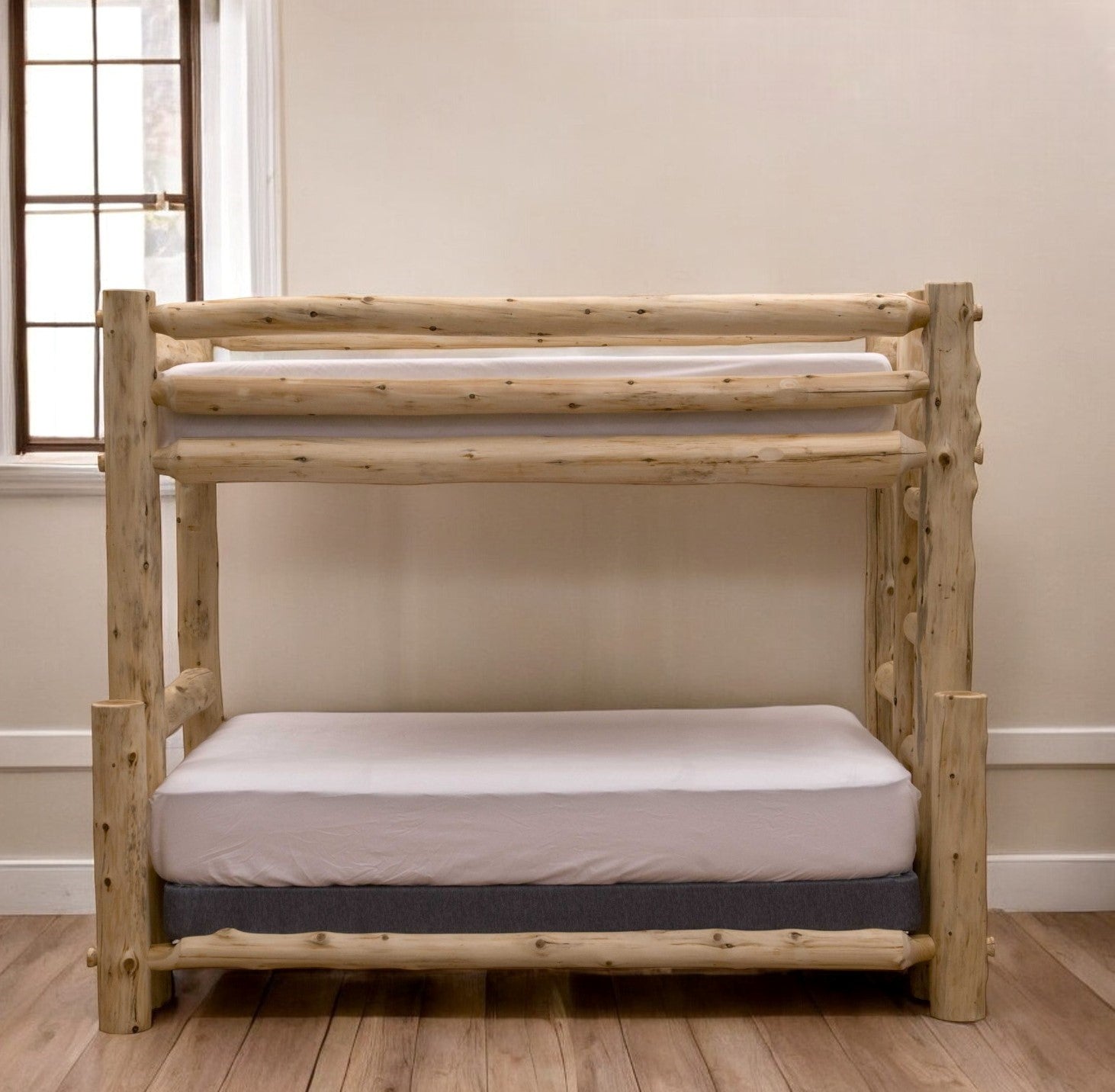 Rustic And Natural Cedar Single Ladder Left Log Bunk Bed