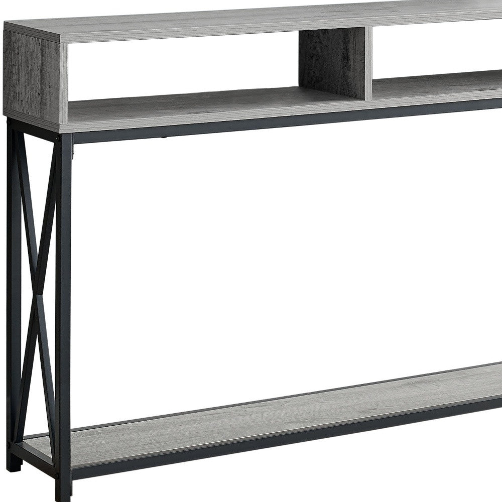 47" Gray and Black Frame Console Table With Shelves