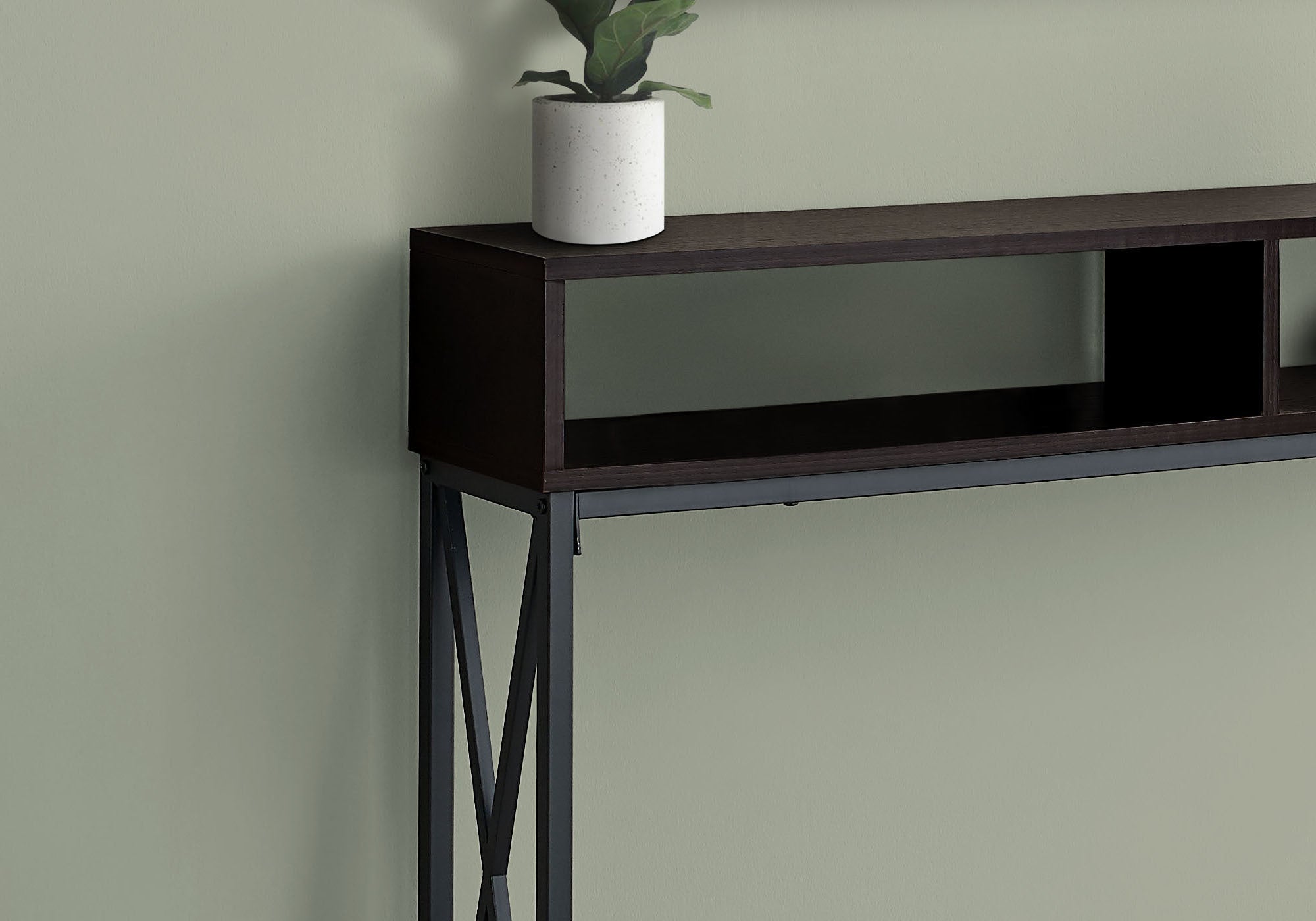 47" Brown and Black Frame Console Table With Shelves