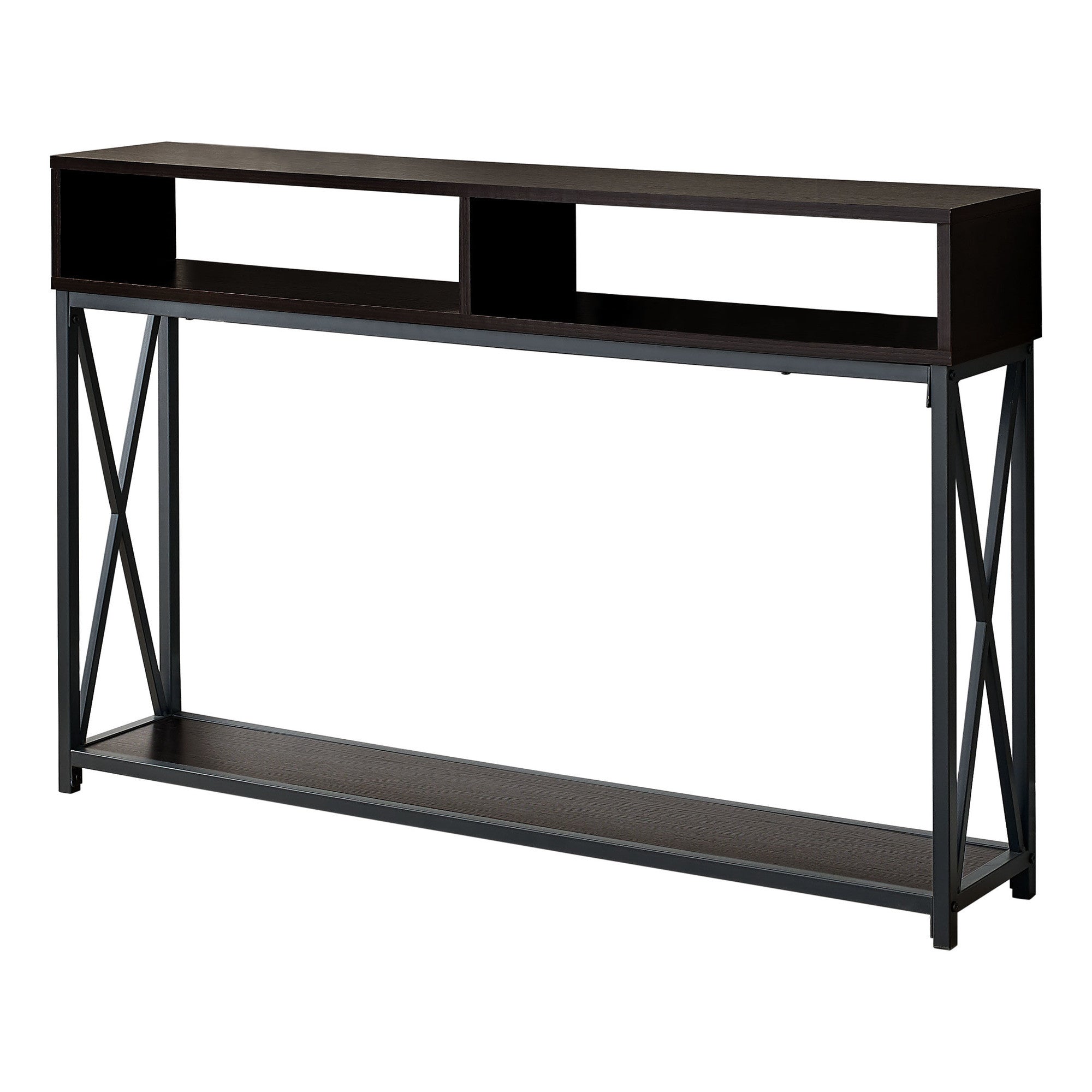 47" Brown and Black Frame Console Table With Shelves