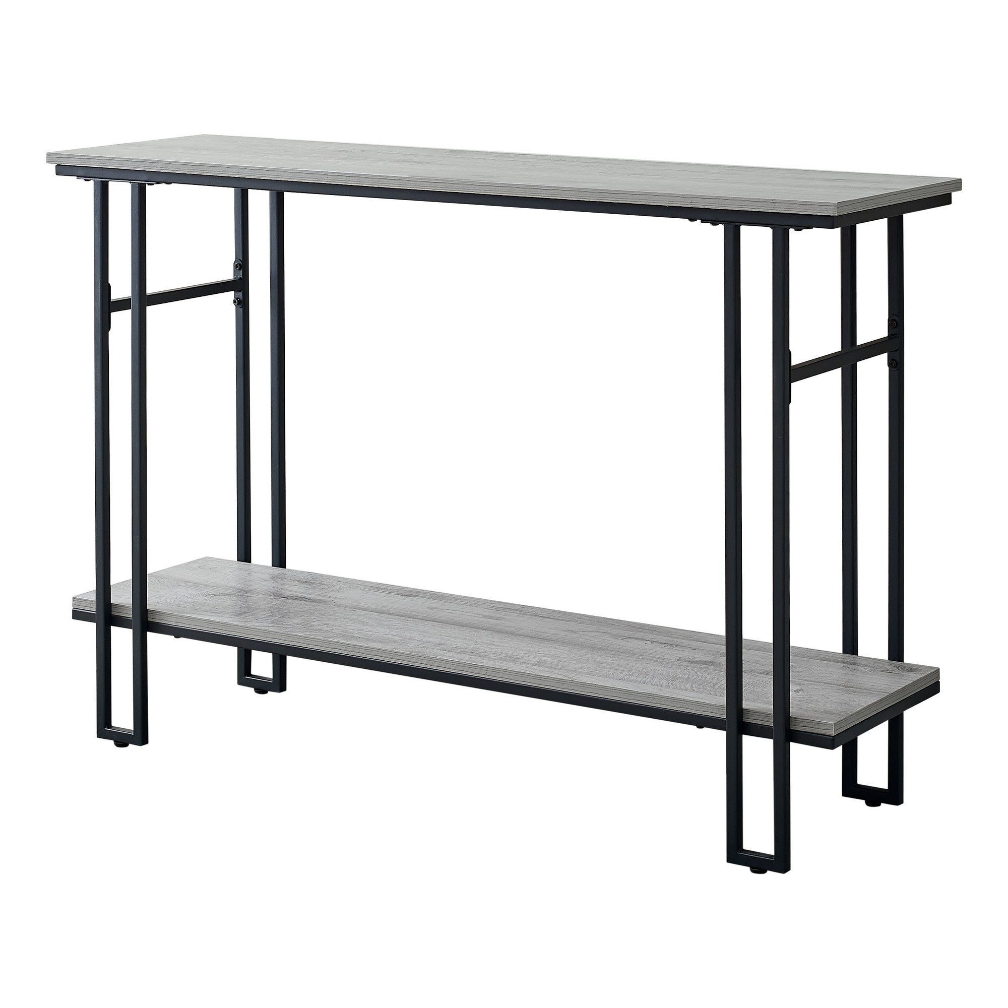 47" Gray and Black Frame Console Table With Shelves