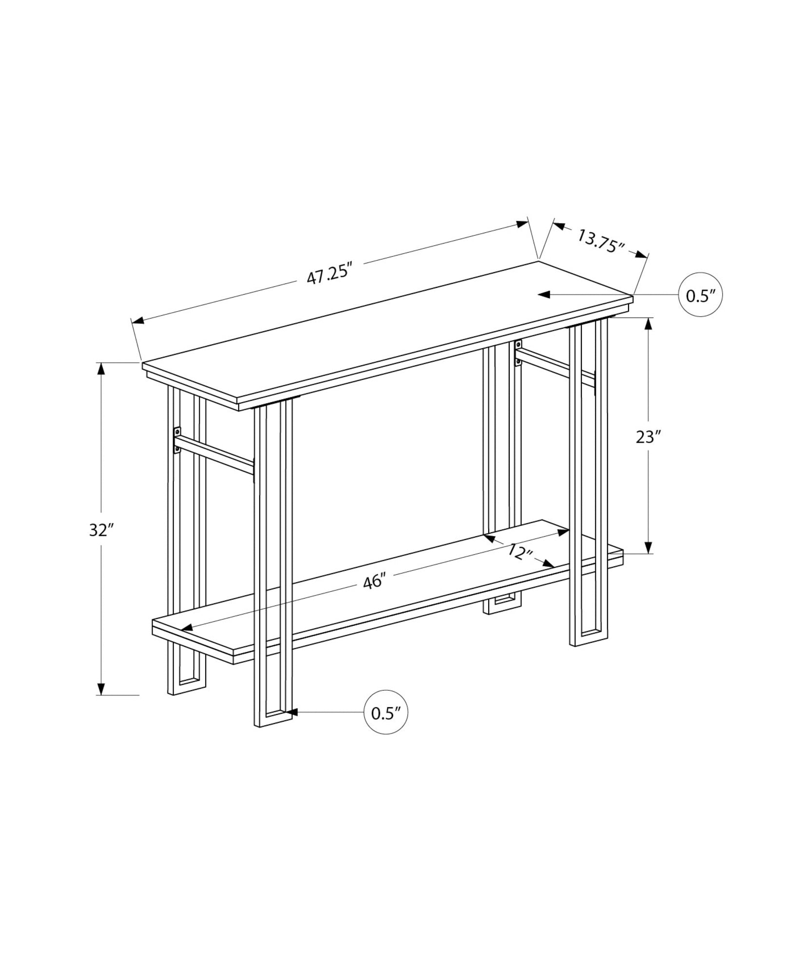 47" Gray and Black Frame Console Table With Shelves