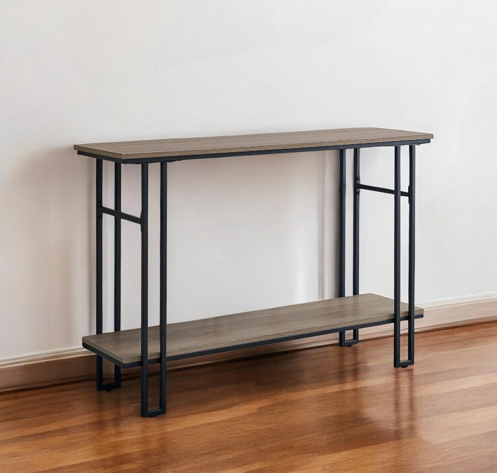 47" Gray and Black Frame Console Table With Shelves