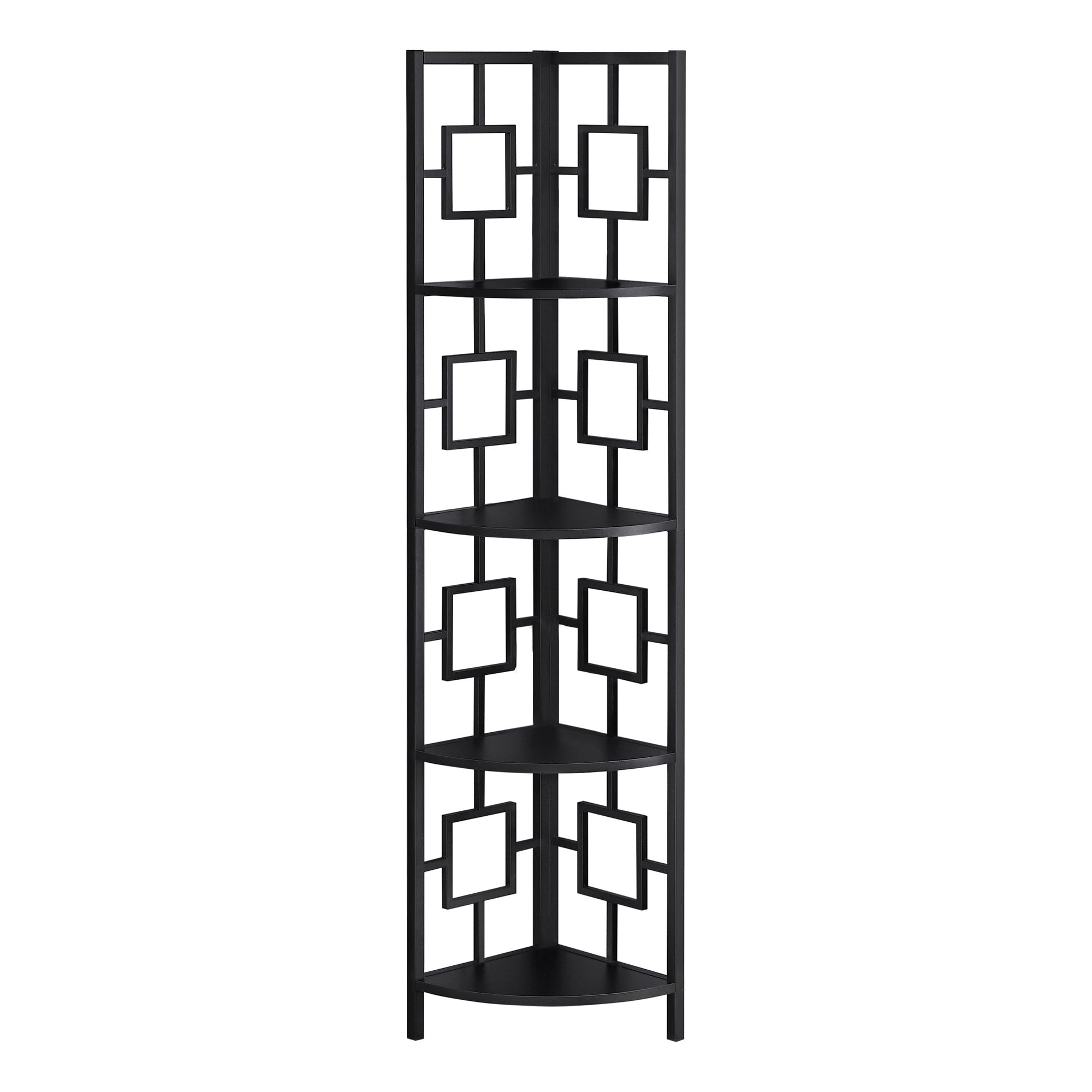 62" Black Metal Corner Bookcase